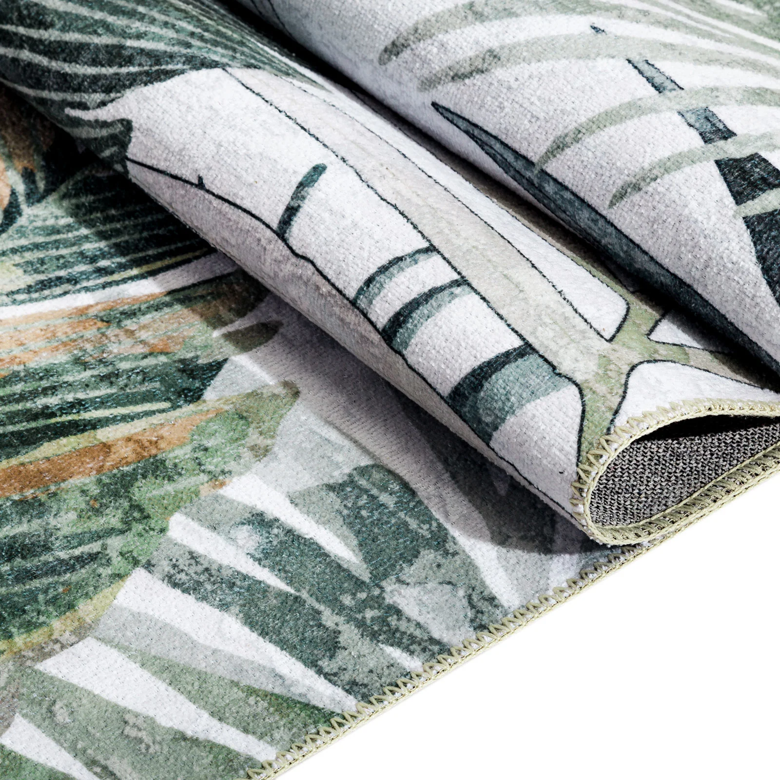 Beautiful Green Runner Rug Tropical Leaves Entry Way Carpet Anti Slip Rug Washable 80x300 - Image 10