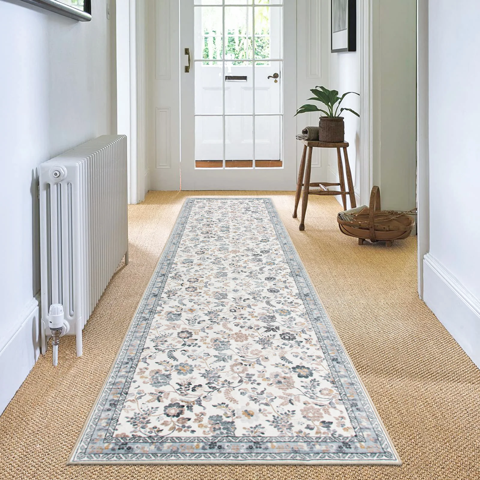 Floral Hallway Runner Mint Green Soft Plush Rug Non Slip Corridor Carpet 80x300