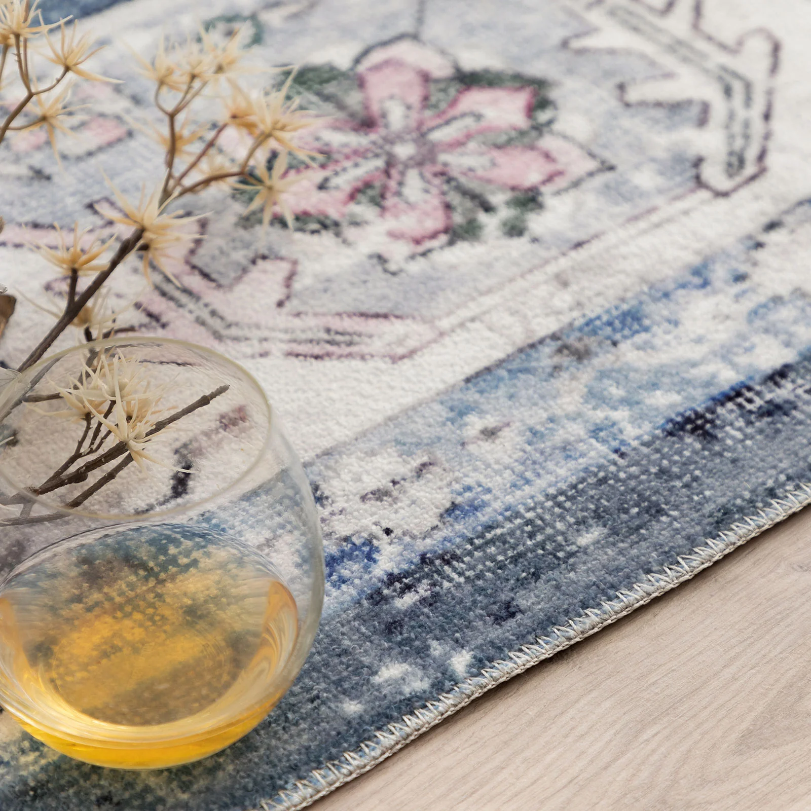 Beautiful Hallway Runner Rug Blue Floral Ivory Non Slip Kitchen Runners Washable  80x300cm - Image 4