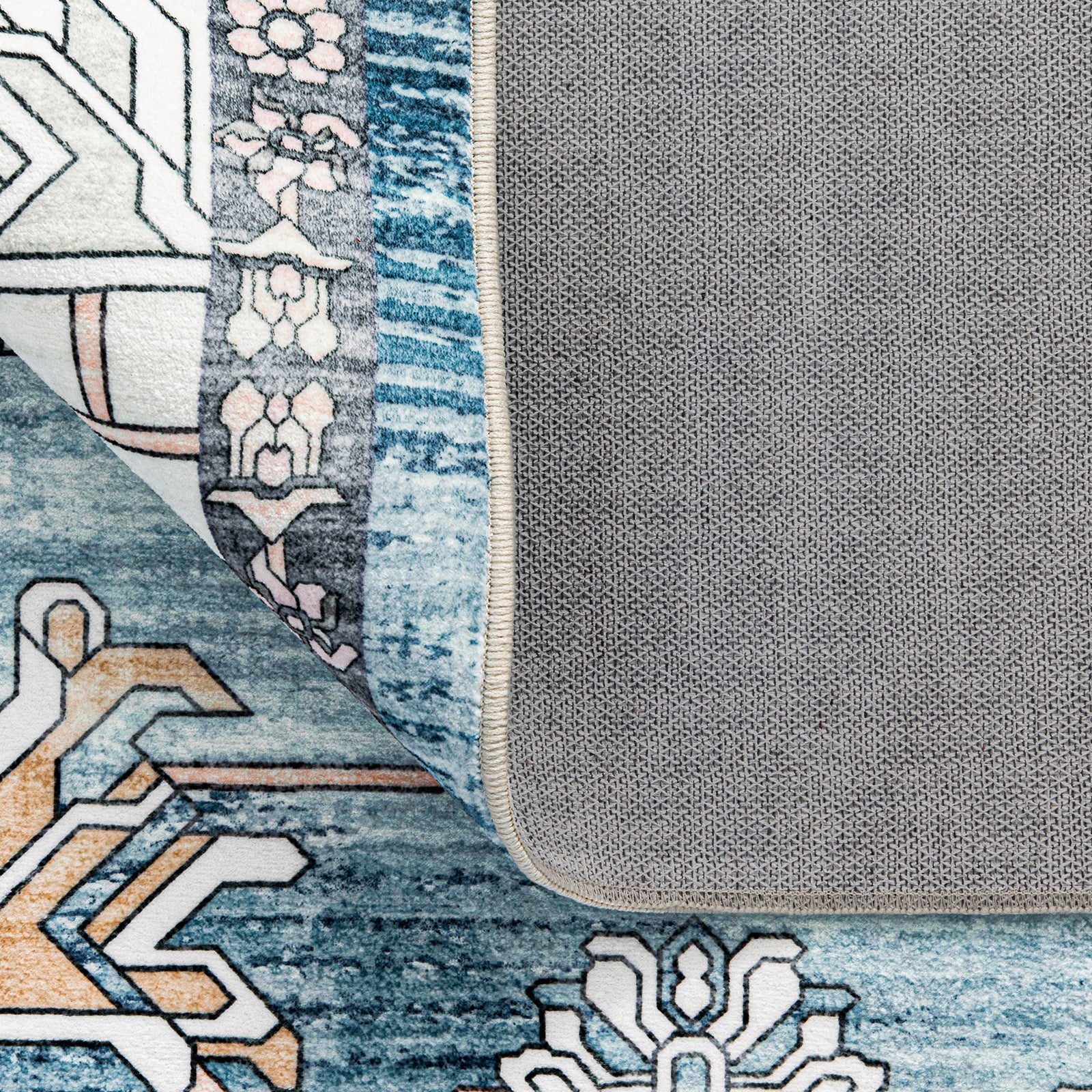 Rug Light Blue Hallway Runner Distressed Persian Carpet Washable 80x300cm - Image 4
