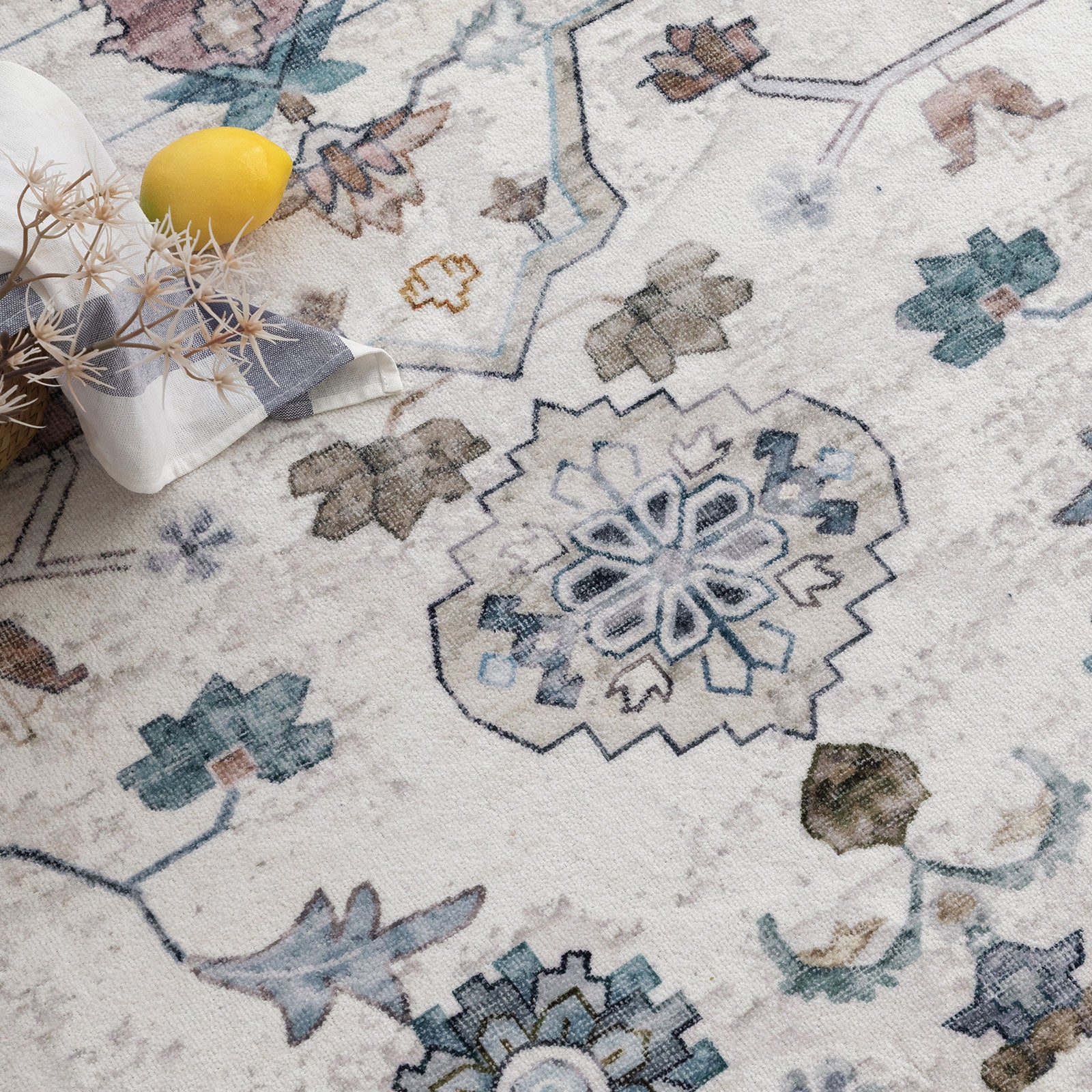 Beige Blue Hall Runner Distressed Corridor Carpet Soft Entry Way Rugs Washable  80x300cm - Image 5