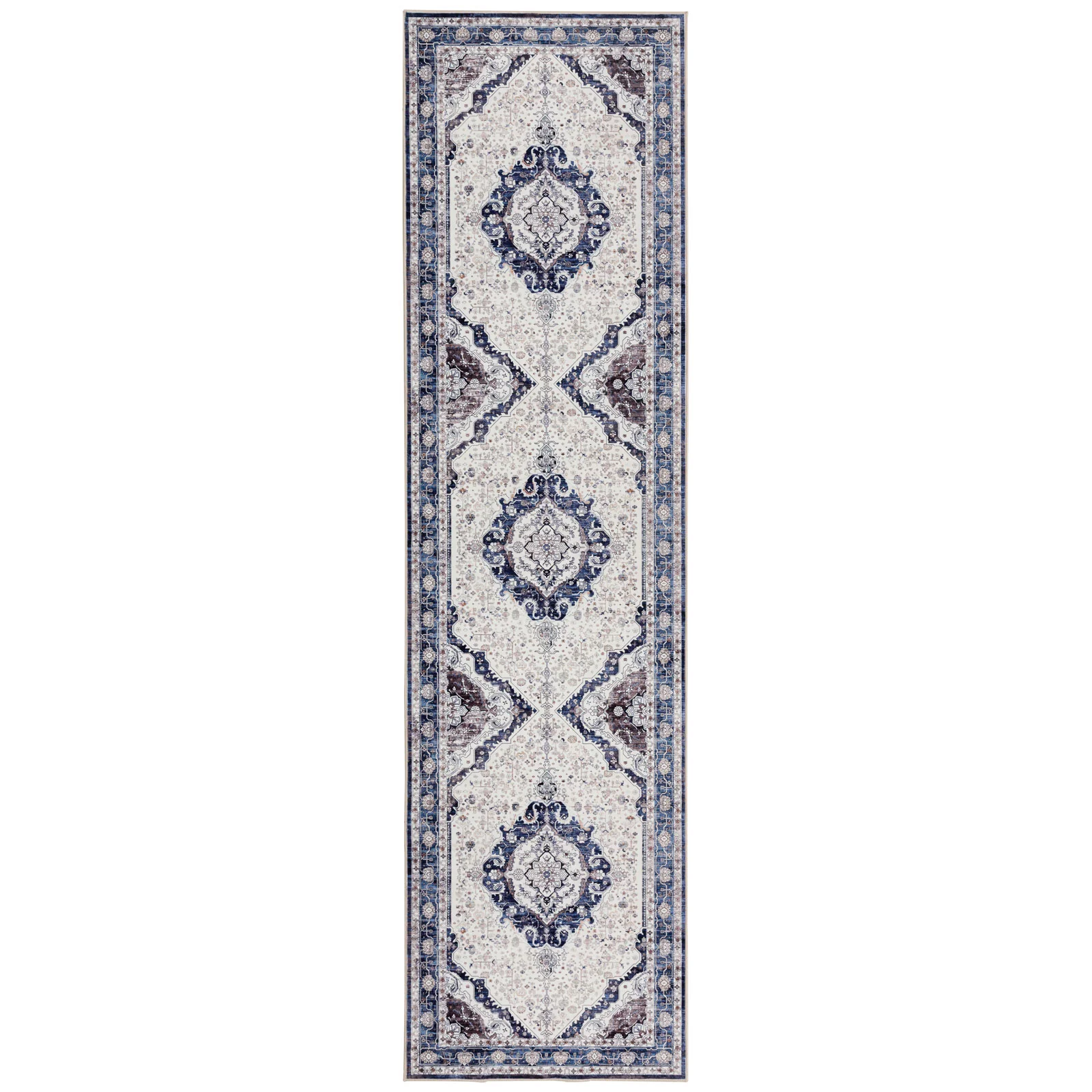 Blue Ivory Hallway Runner Allover Retro Corridor Carpet Easy to Clean Mat 80x300cm - Image 3