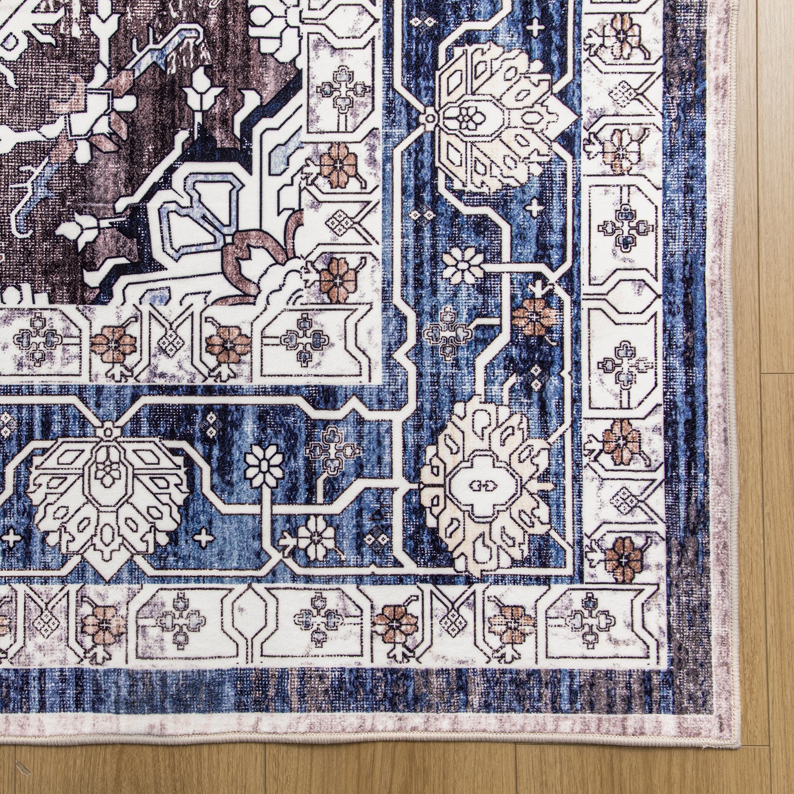 Blue Ivory Hallway Runner Allover Retro Corridor Carpet Easy to Clean Mat 80x300cm - Image 4