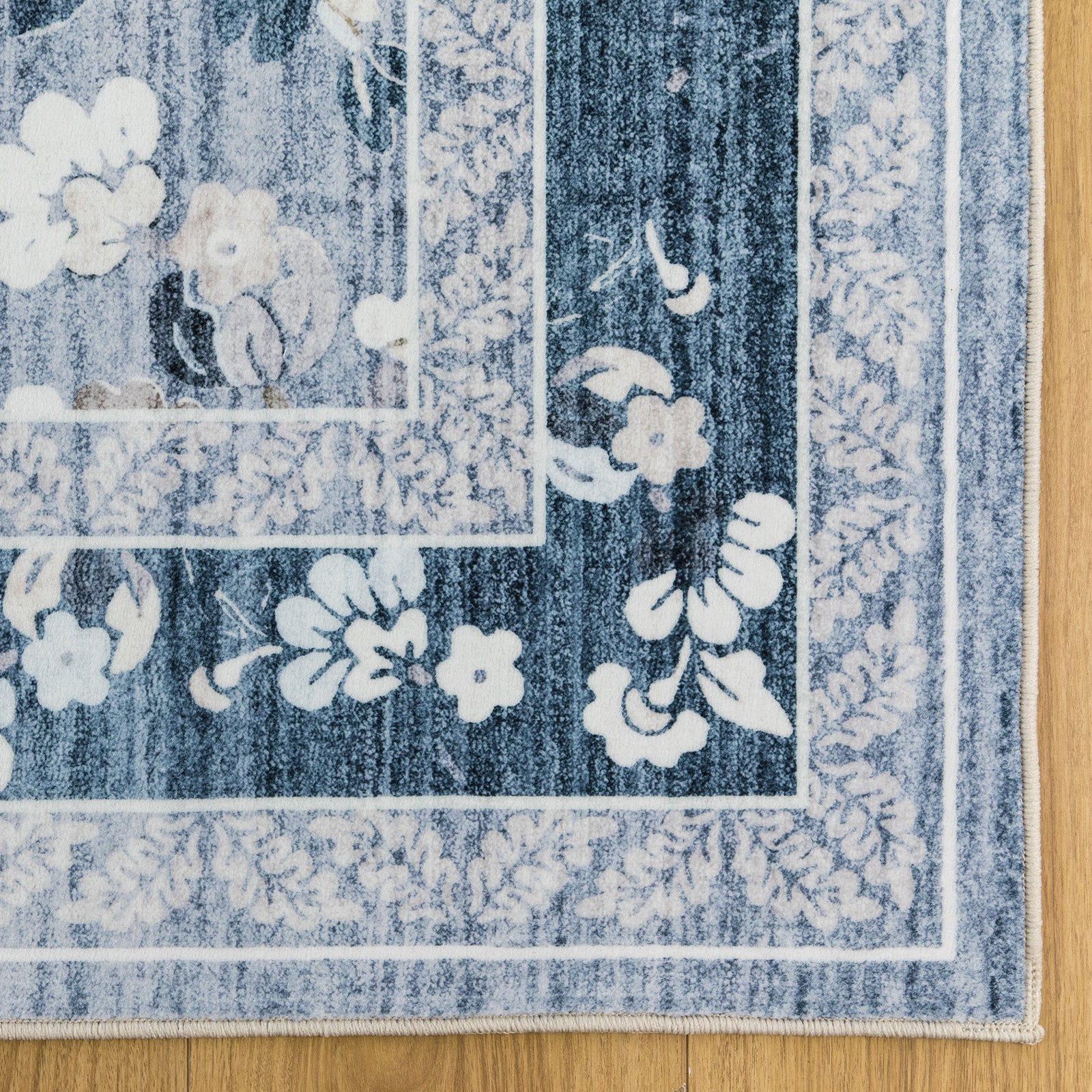 Sky Blue Hallway Runner Non Slip Corridor Rug Soft Allover Leaves Carpet 80x300cm - Image 7
