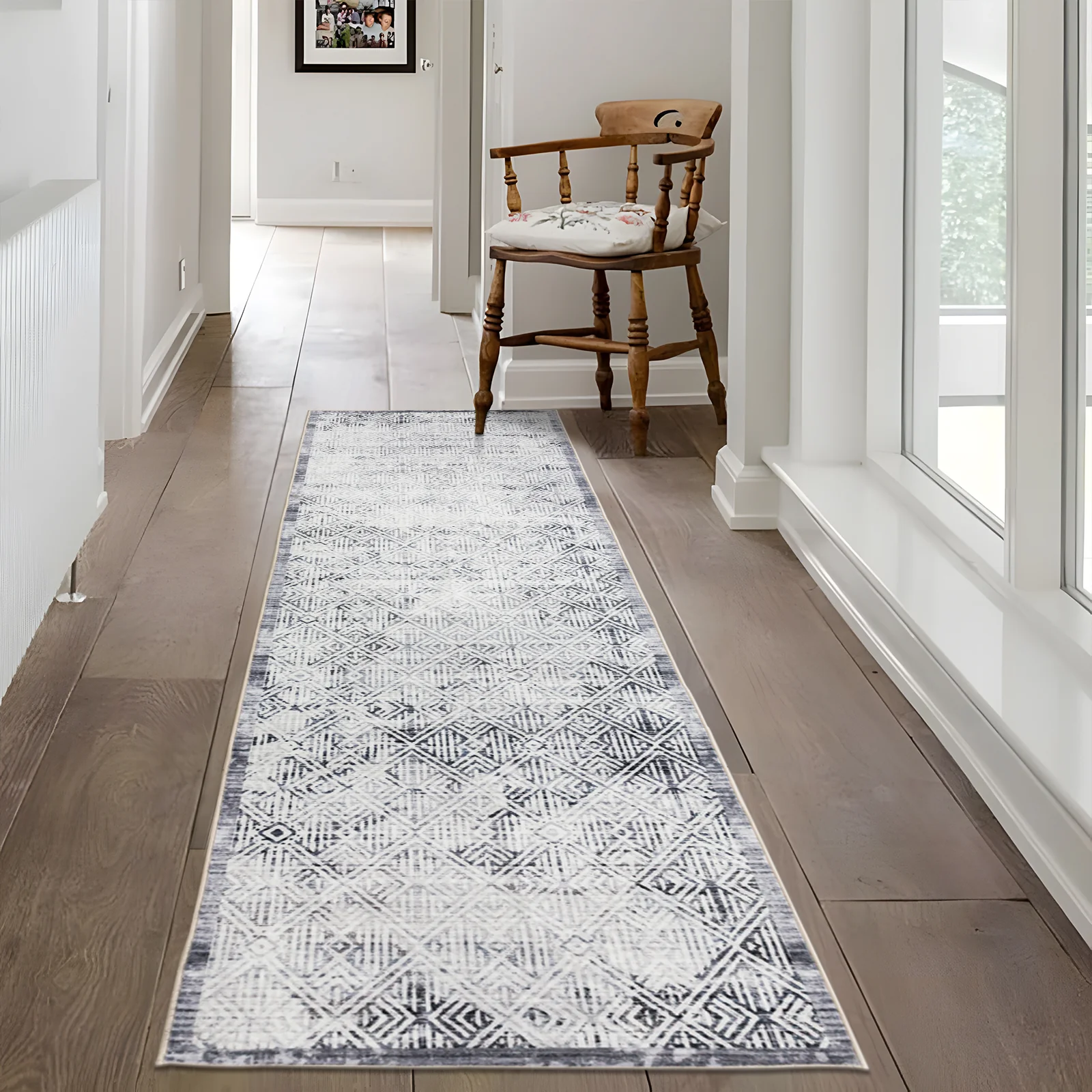 Clearance Extra Large Minimalist Rug Light Grey Distressed Abstract Geometric Diamond Carpet Machine Washable Mat - Image 10