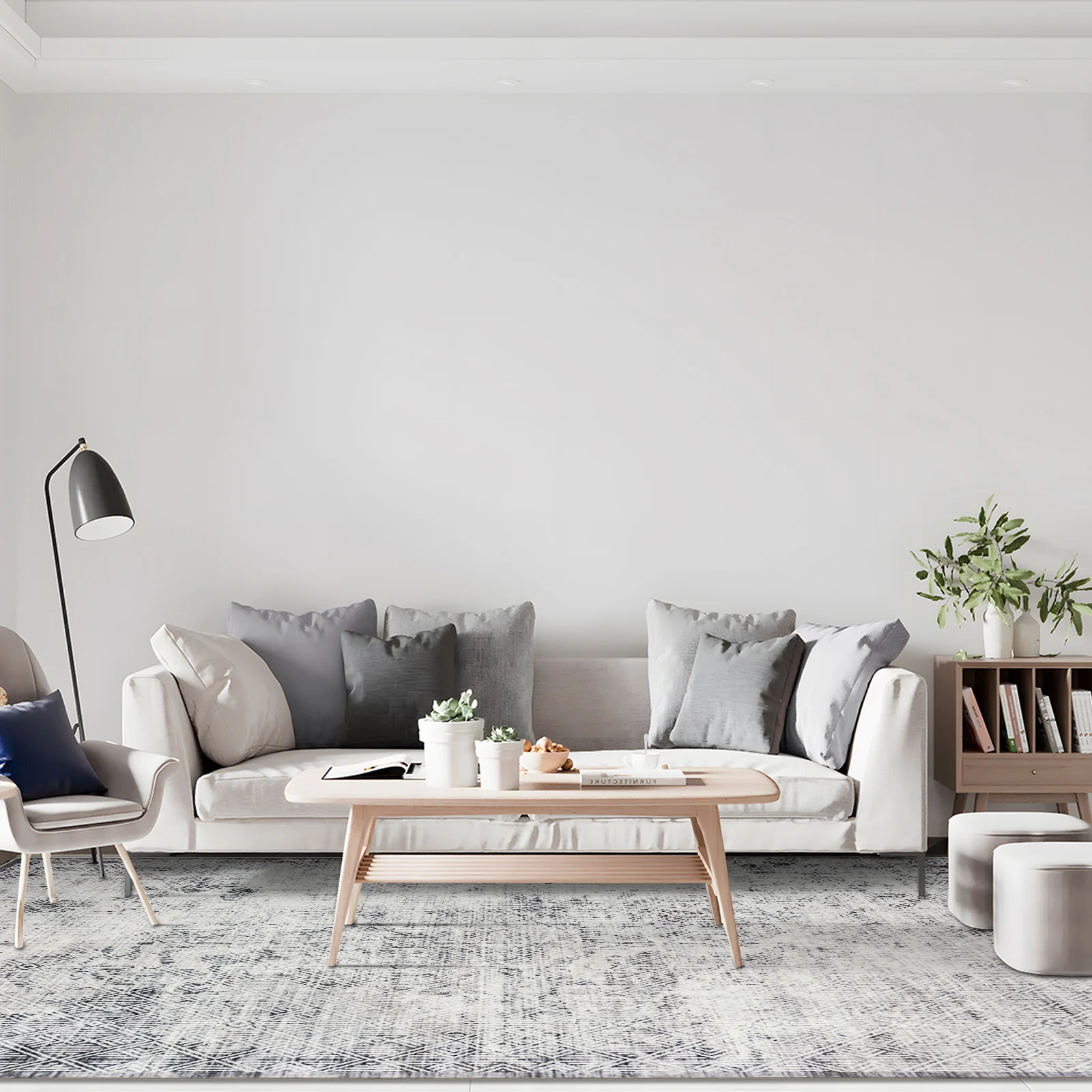 Clearance Extra Large Minimalist Rug Light Grey Distressed Abstract Geometric Diamond Carpet Machine Washable Mat - Image 4