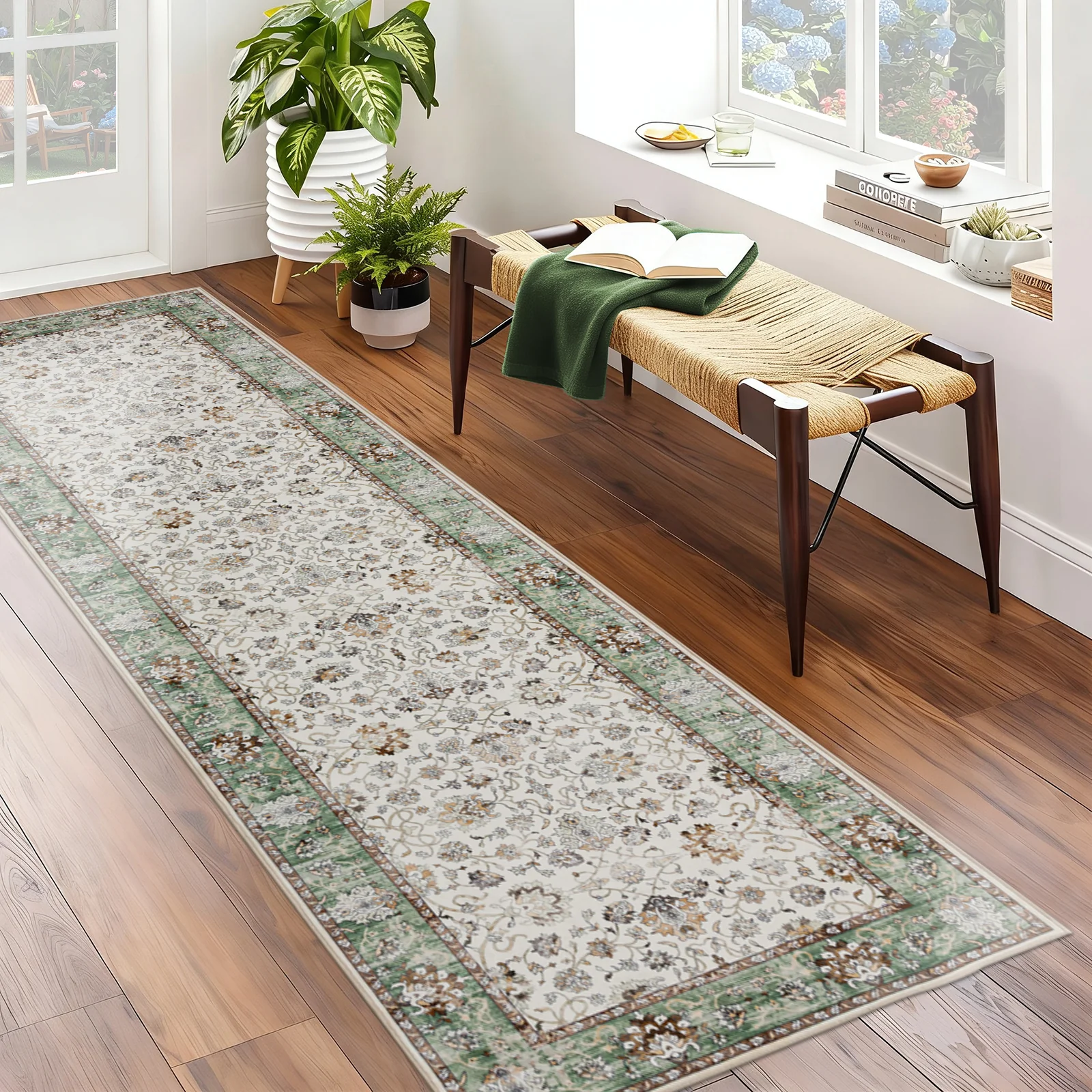 Clearance Extra Large Sage Green Area Rug Soft Traditional Carpet Machine Washable Mat - Image 13