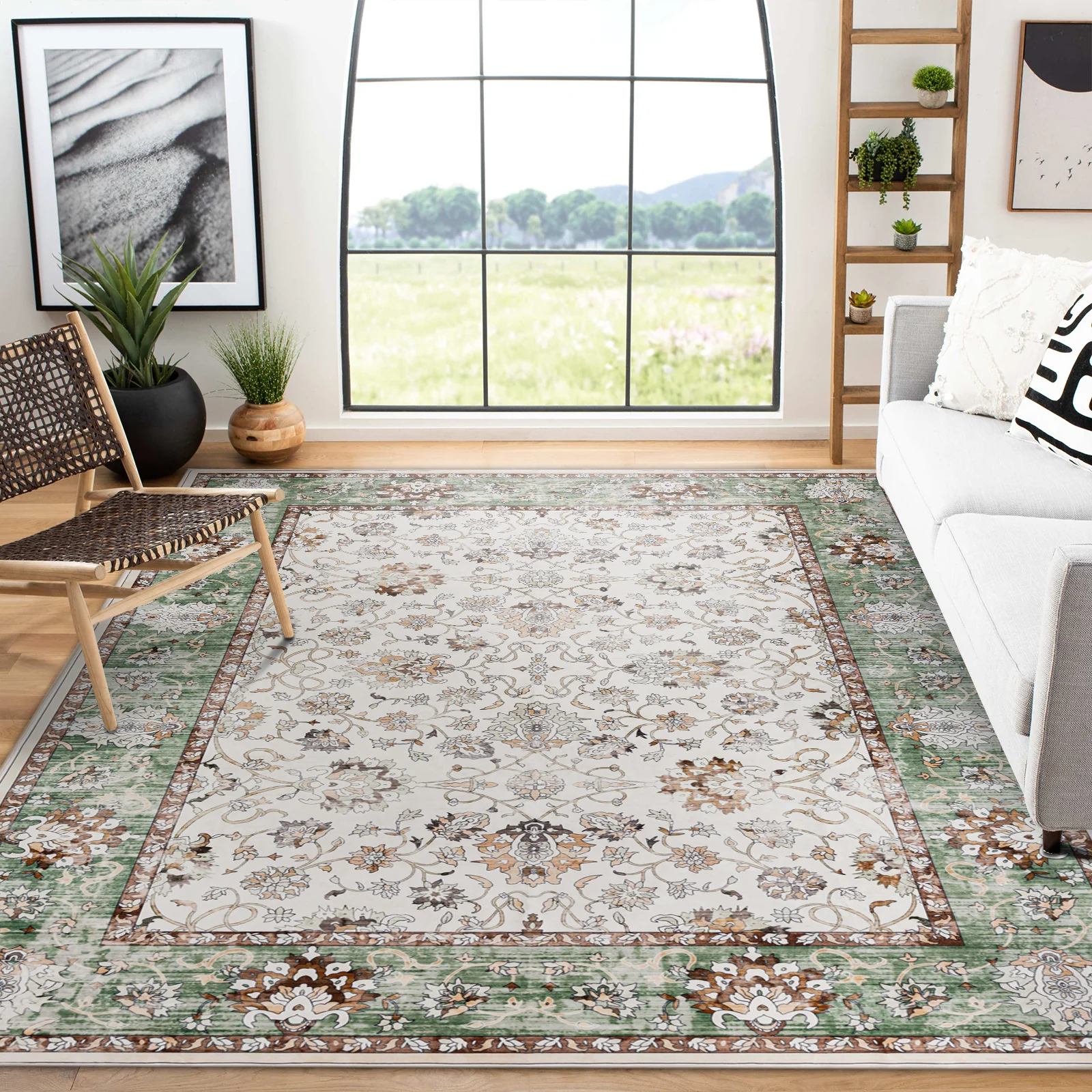 Clearance Extra Large Sage Green Area Rug Soft Traditional Carpet Machine Washable Mat - Image 8