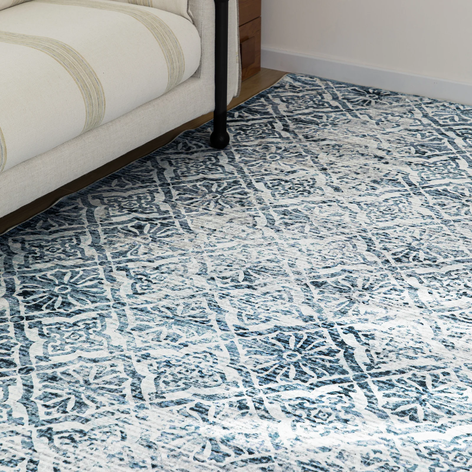 Clearance Extra Large Blue Rug Soft Distressed Diamond Modern Lounges Carpet Non Slip Machine Washable Mat - Image 12