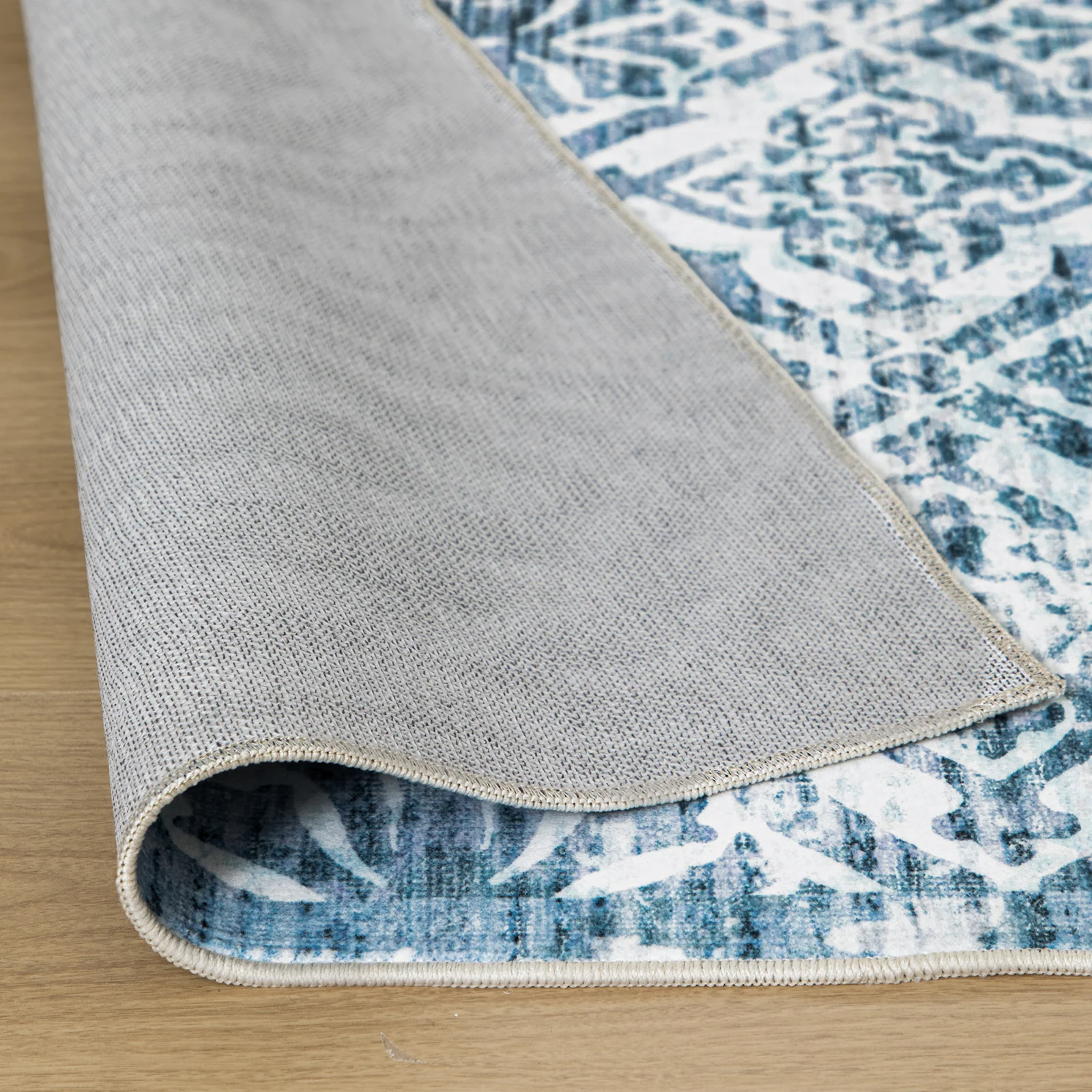 Clearance Extra Large Blue Rug Soft Distressed Diamond Modern Lounges Carpet Non Slip Machine Washable Mat - Image 14