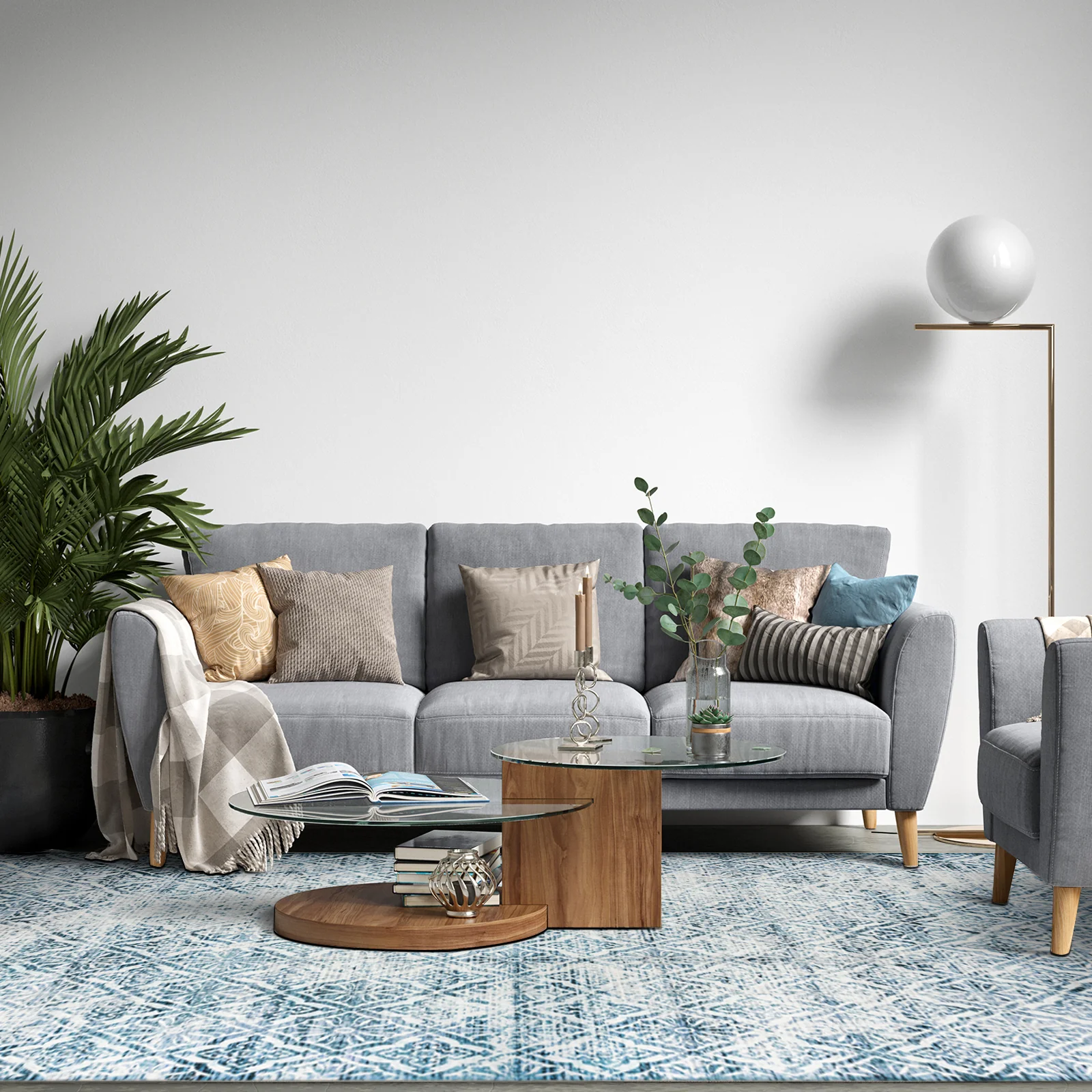Clearance Extra Large Blue Rug Soft Distressed Diamond Modern Lounges Carpet Non Slip Machine Washable Mat - Image 4