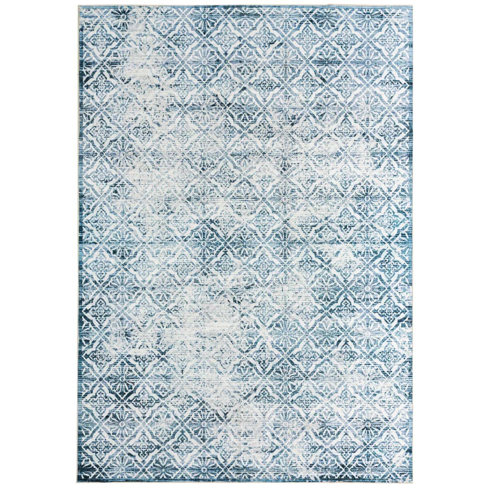 Clearance Extra Large Blue Rug Soft Distressed Diamond Modern Lounges Carpet Non Slip Machine Washable Mat - Image 6
