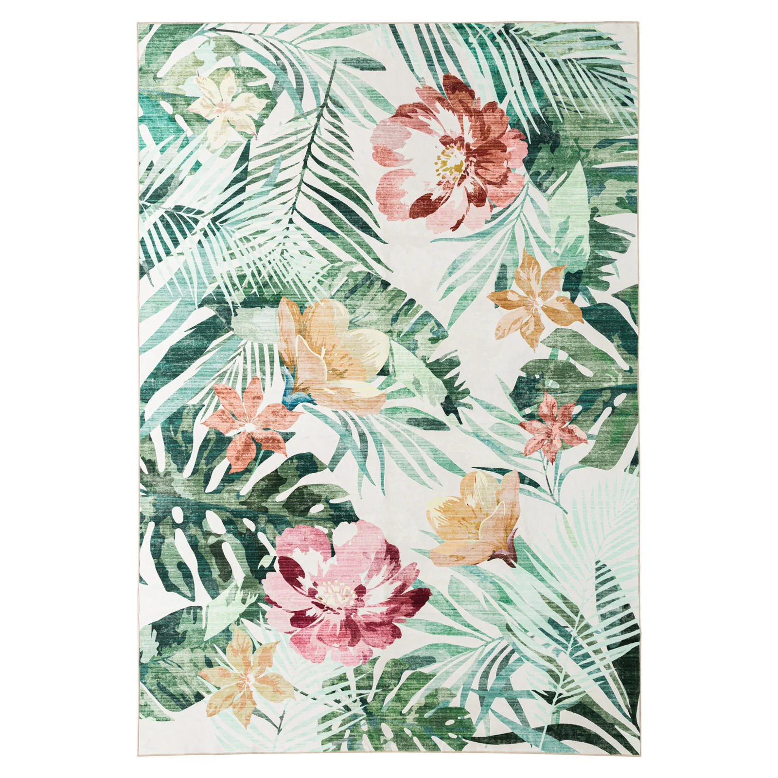 Extra Large Floor Rug Green Pink Tropical Bloom Modern Carpet Machine Washable Mat - Image 10