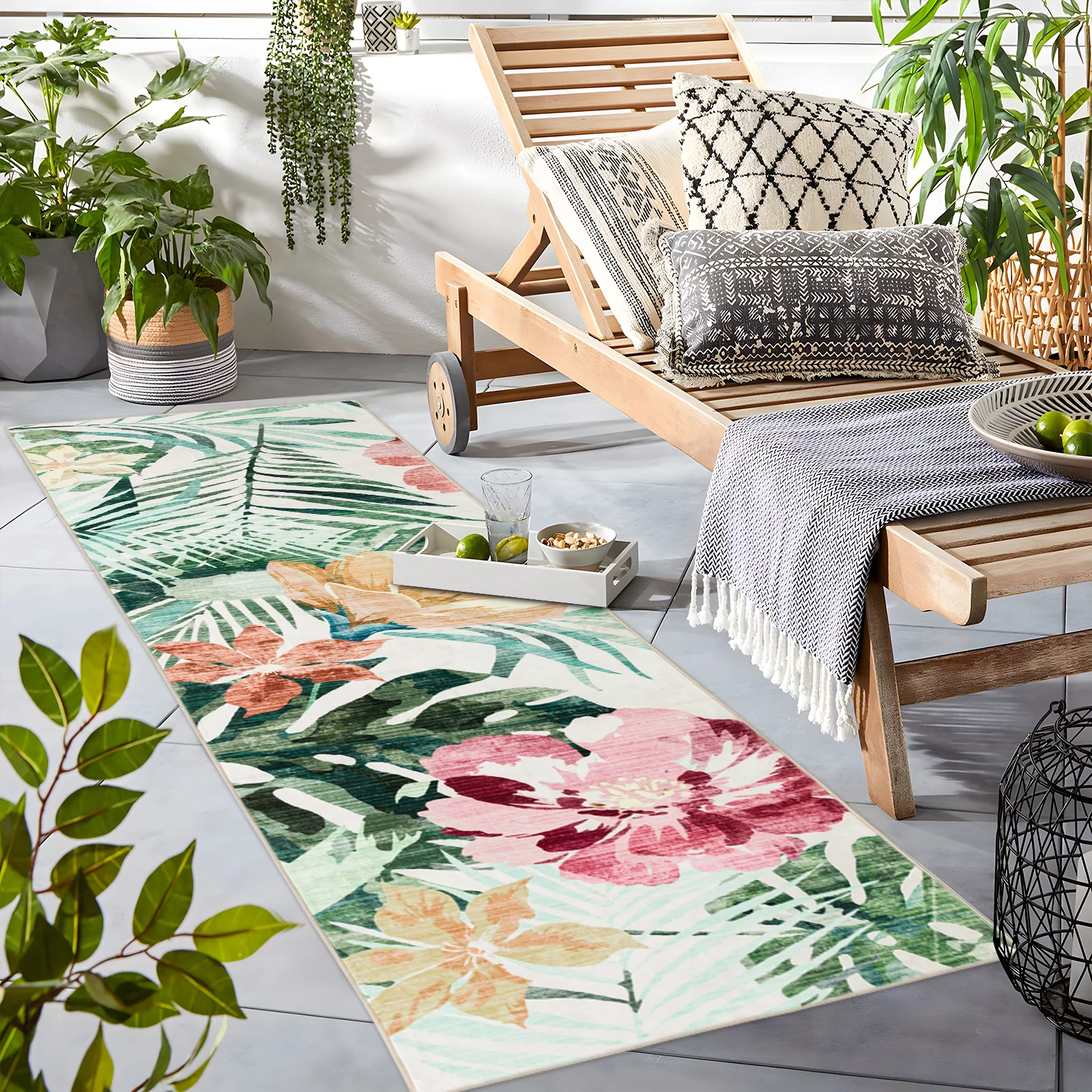 Extra Large Floor Rug Green Pink Tropical Bloom Modern Carpet Machine Washable Mat - Image 11