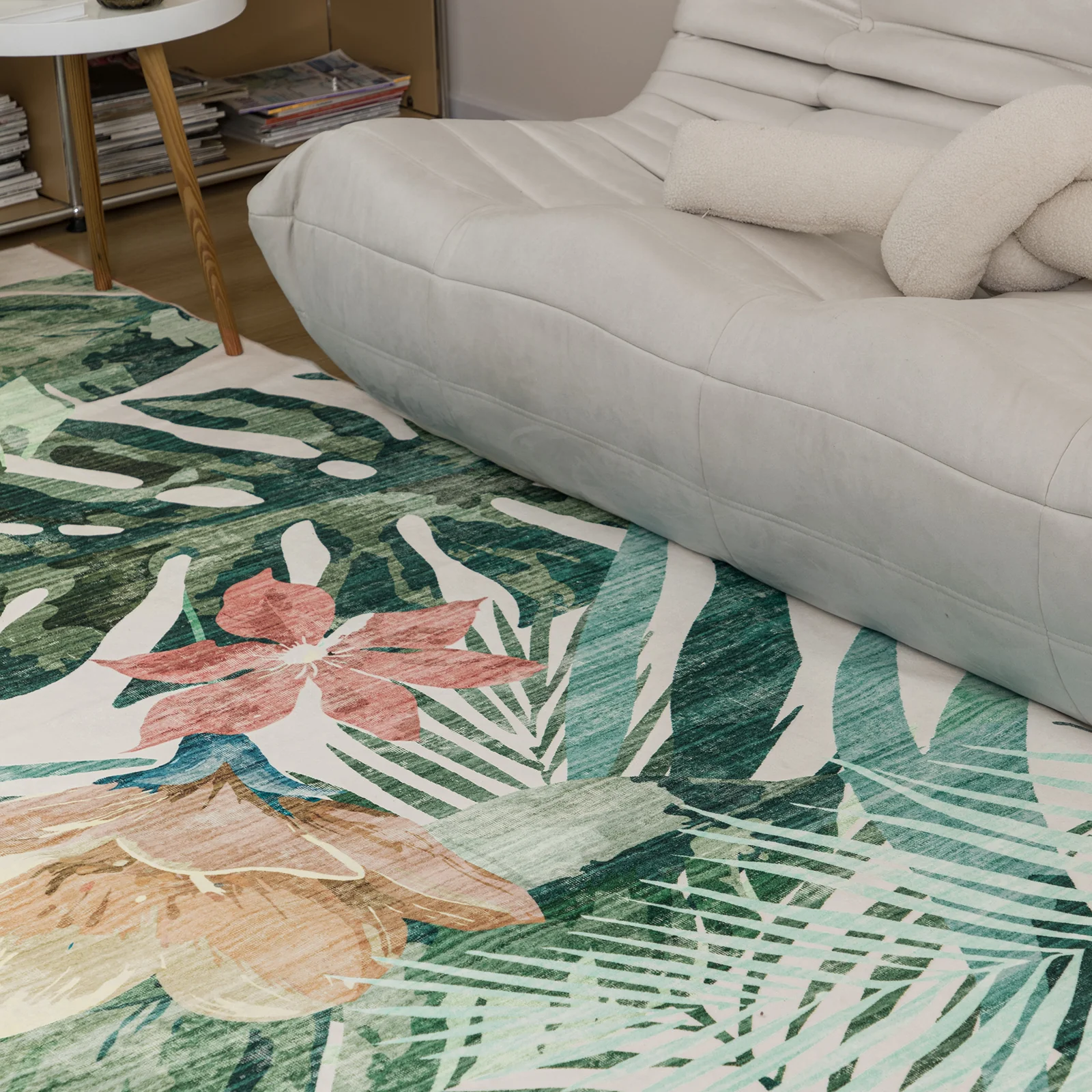 Extra Large Floor Rug Green Pink Tropical Bloom Modern Carpet Machine Washable Mat - Image 16