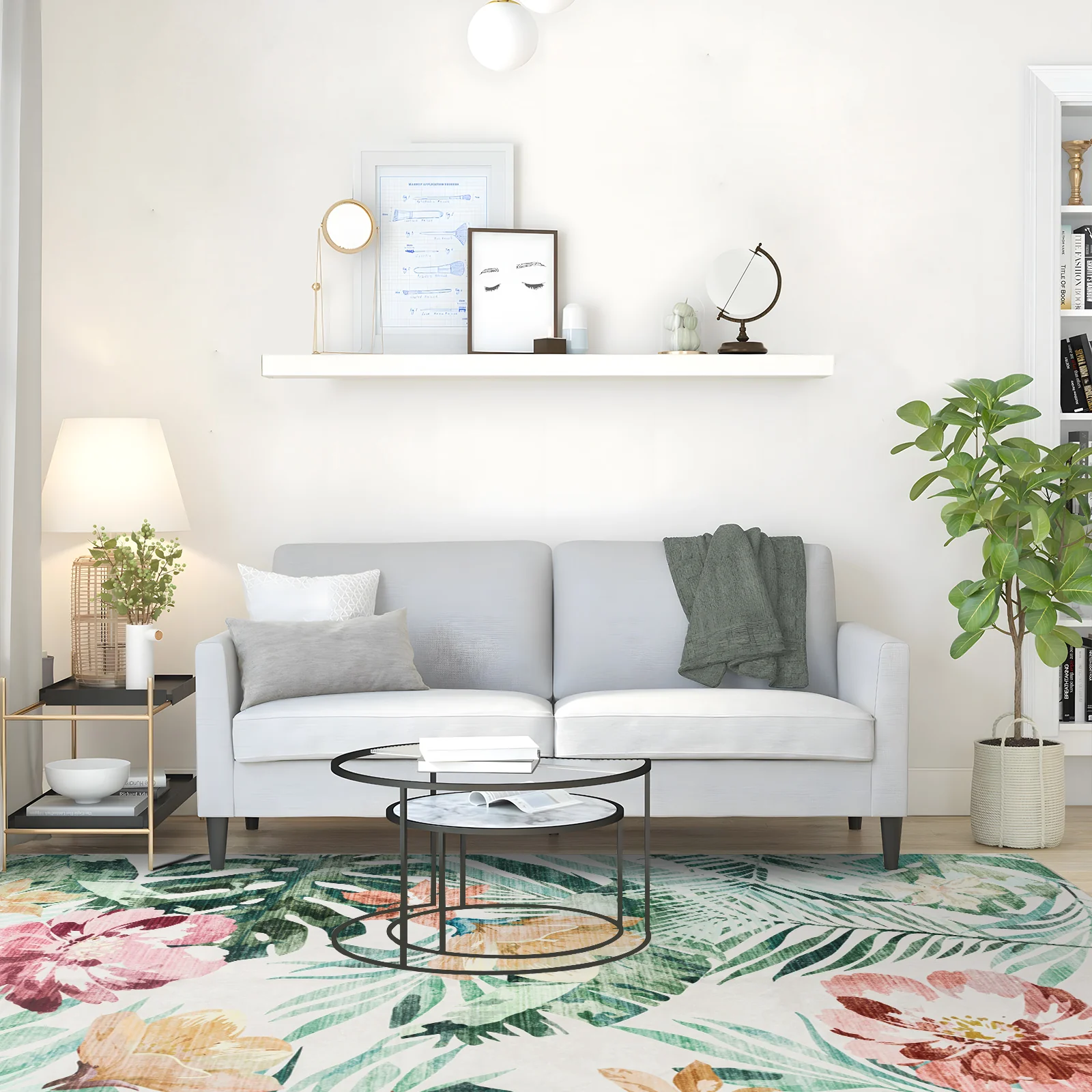 Extra Large Floor Rug Green Pink Tropical Bloom Modern Carpet Machine Washable Mat - Image 7