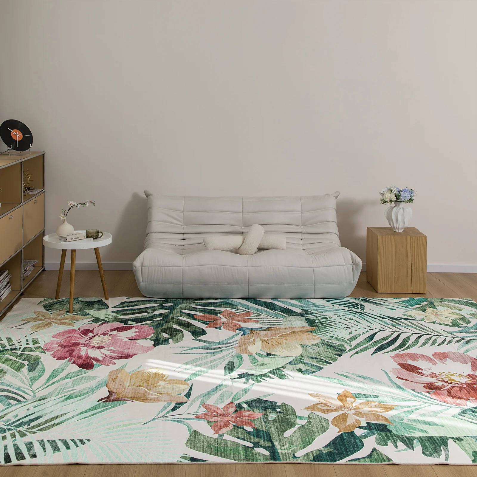 Extra Large Floor Rug Green Pink Tropical Bloom Modern Carpet Machine Washable Mat - Image 9