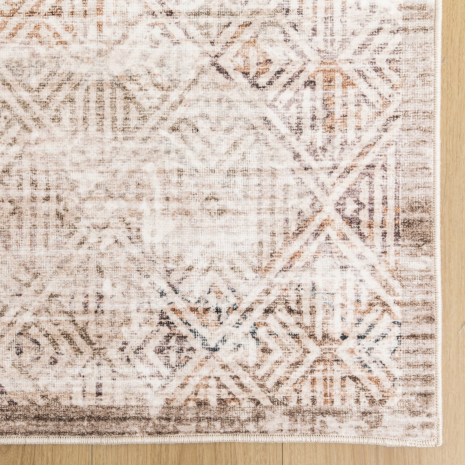 Clearance Extra Large Beige Area Rug Soft Distressed Diamond Modern Carpet Machine Washable Mat - Image 11