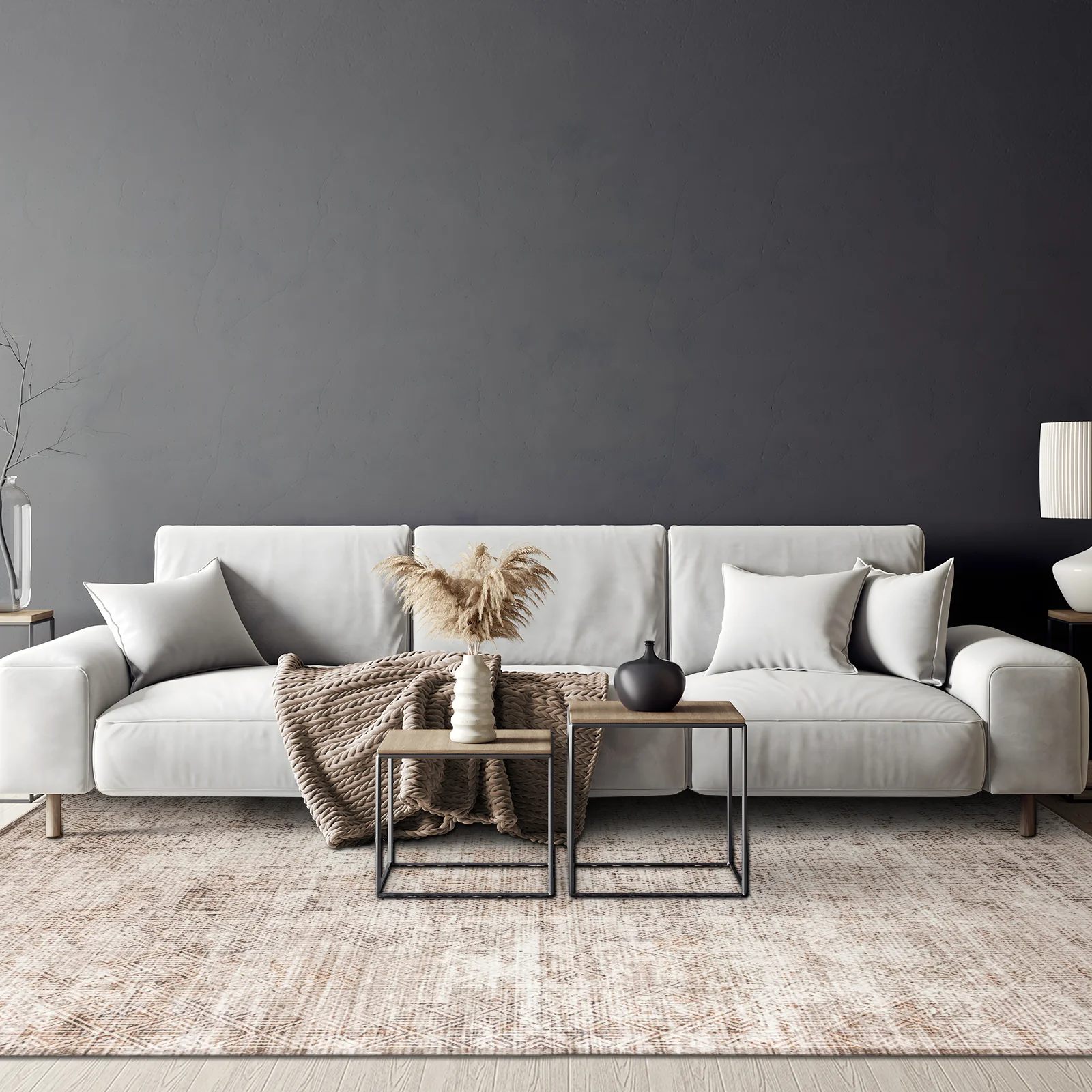 Clearance Extra Large Beige Area Rug Soft Distressed Diamond Modern Carpet Machine Washable Mat - Image 3