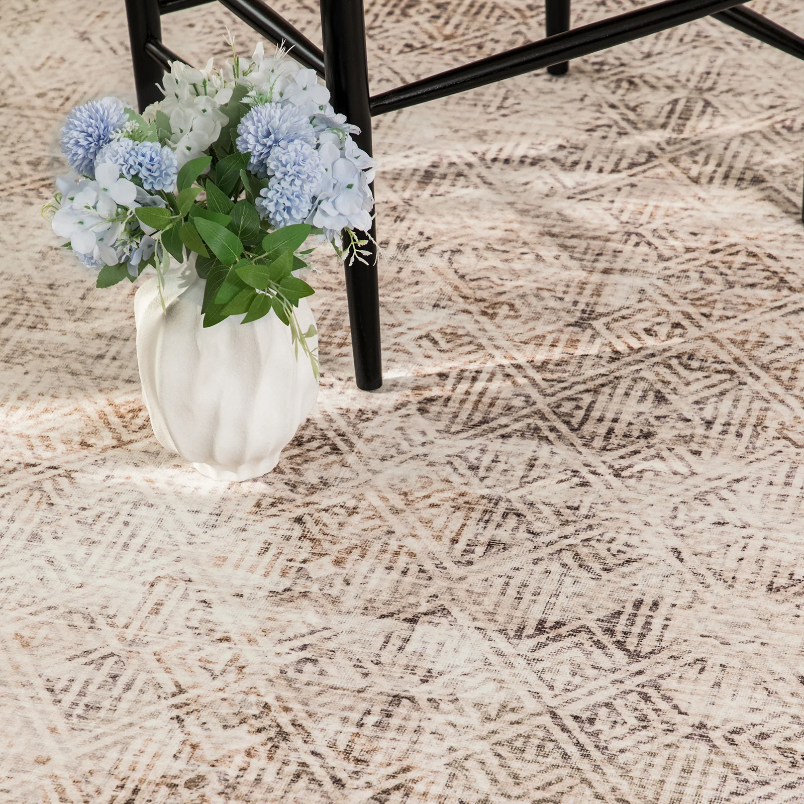 Clearance Extra Large Beige Area Rug Soft Distressed Diamond Modern Carpet Machine Washable Mat - Image 5