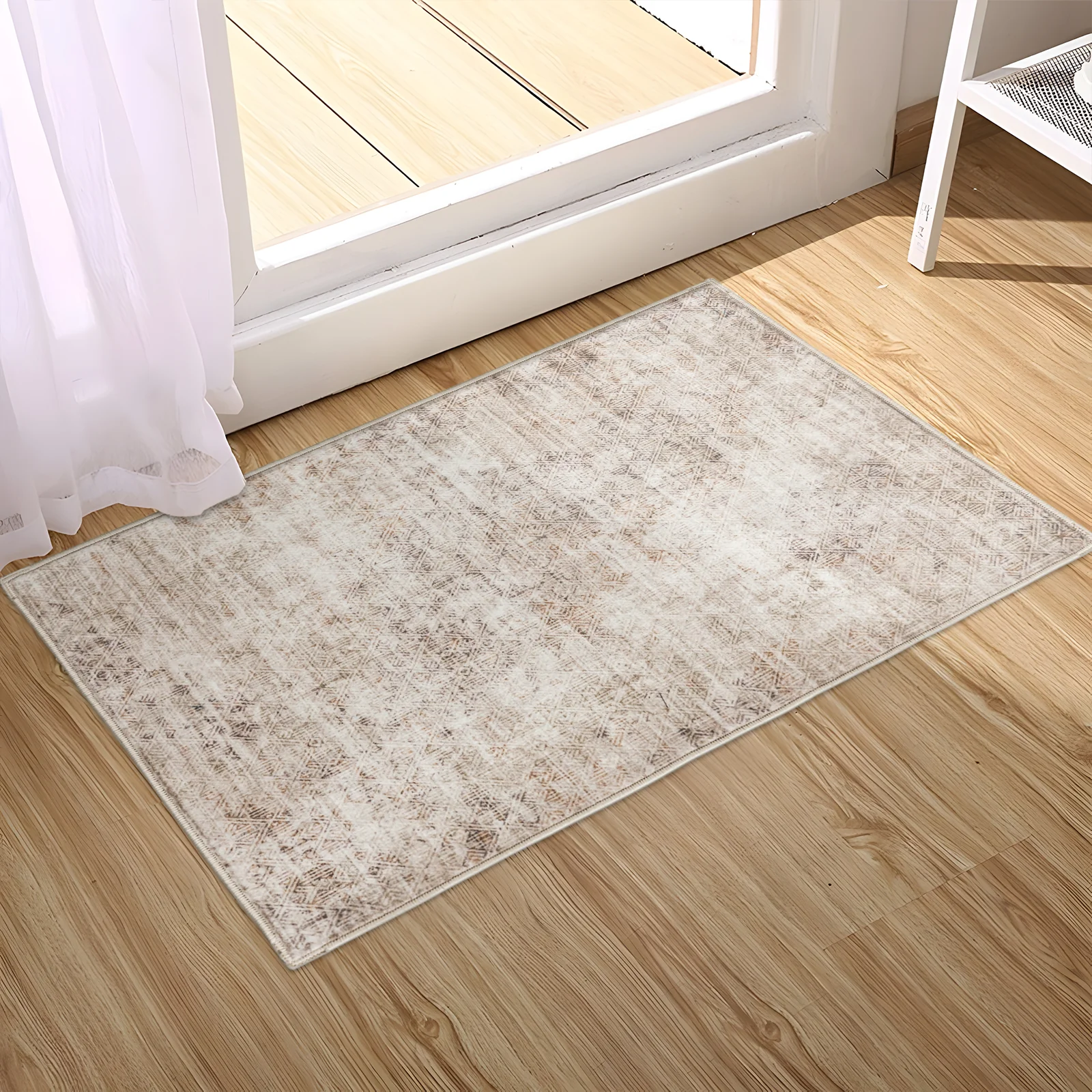 Clearance Extra Large Beige Area Rug Soft Distressed Diamond Modern Carpet Machine Washable Mat - Image 7