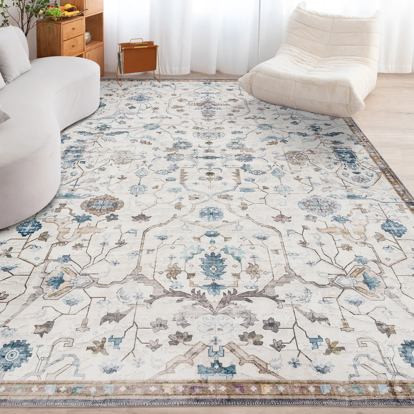 Clearance Extra Large Floor Rug Beige Beautiful Distressed Floral Carpet Soft Runner Rugs Machine Washable - Image 14