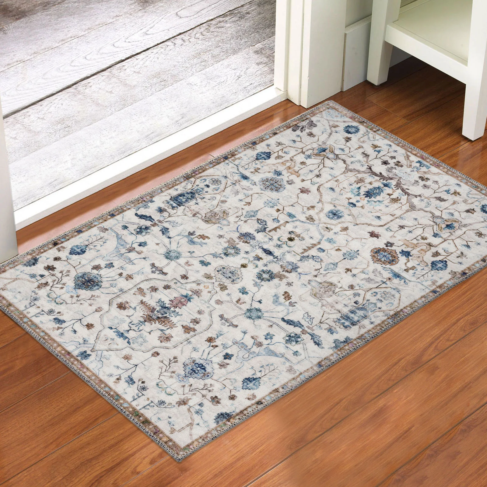 Clearance Extra Large Floor Rug Beige Beautiful Distressed Floral Carpet Soft Runner Rugs Machine Washable - Image 8
