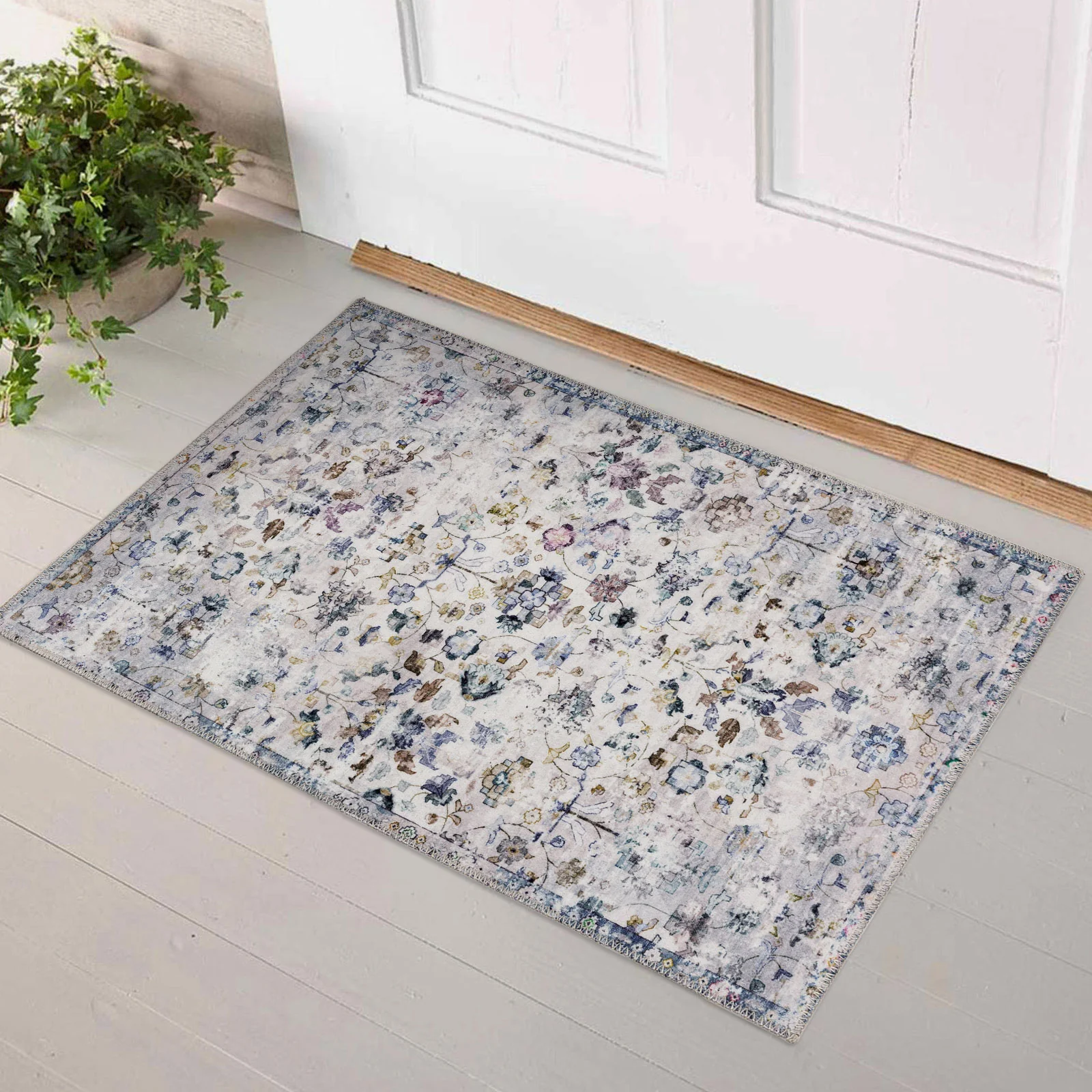 Extra Large Floor Rug Blue Ivory Allover Distressed Machine Washable Carpet Runner Rugs Washable - Image 11