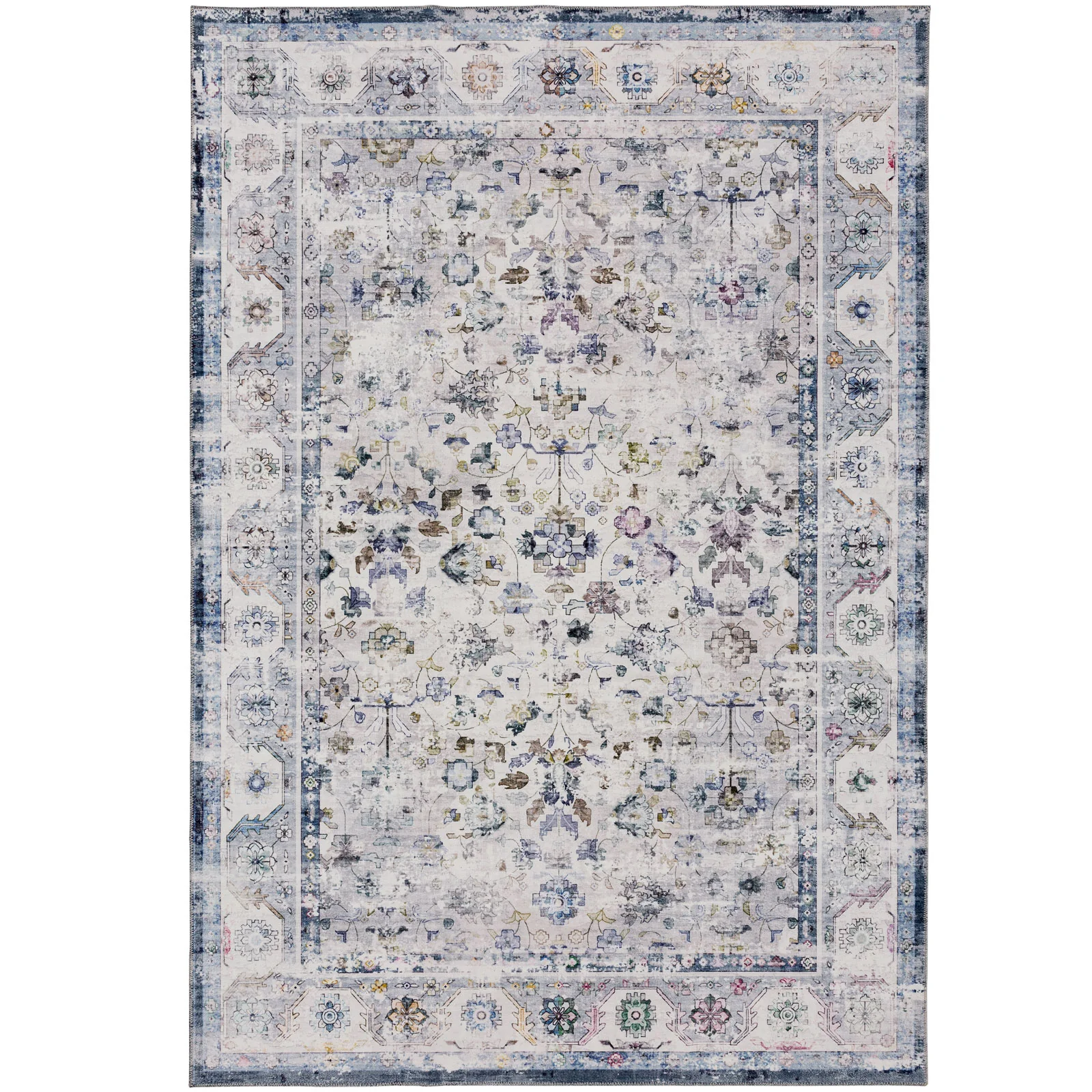 Extra Large Floor Rug Blue Ivory Allover Distressed Machine Washable Carpet Runner Rugs Washable - Image 12