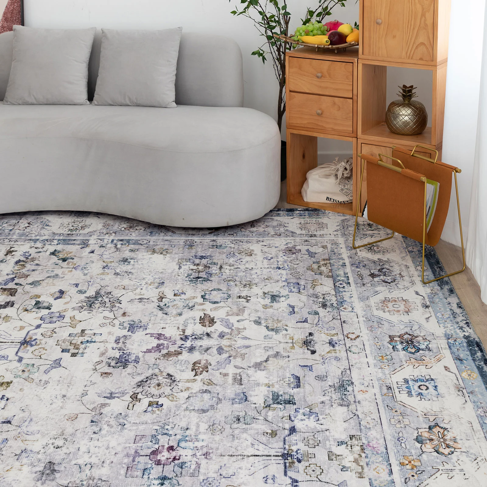 Extra Large Floor Rug Blue Ivory Allover Distressed Machine Washable Carpet Runner Rugs Washable - Image 18