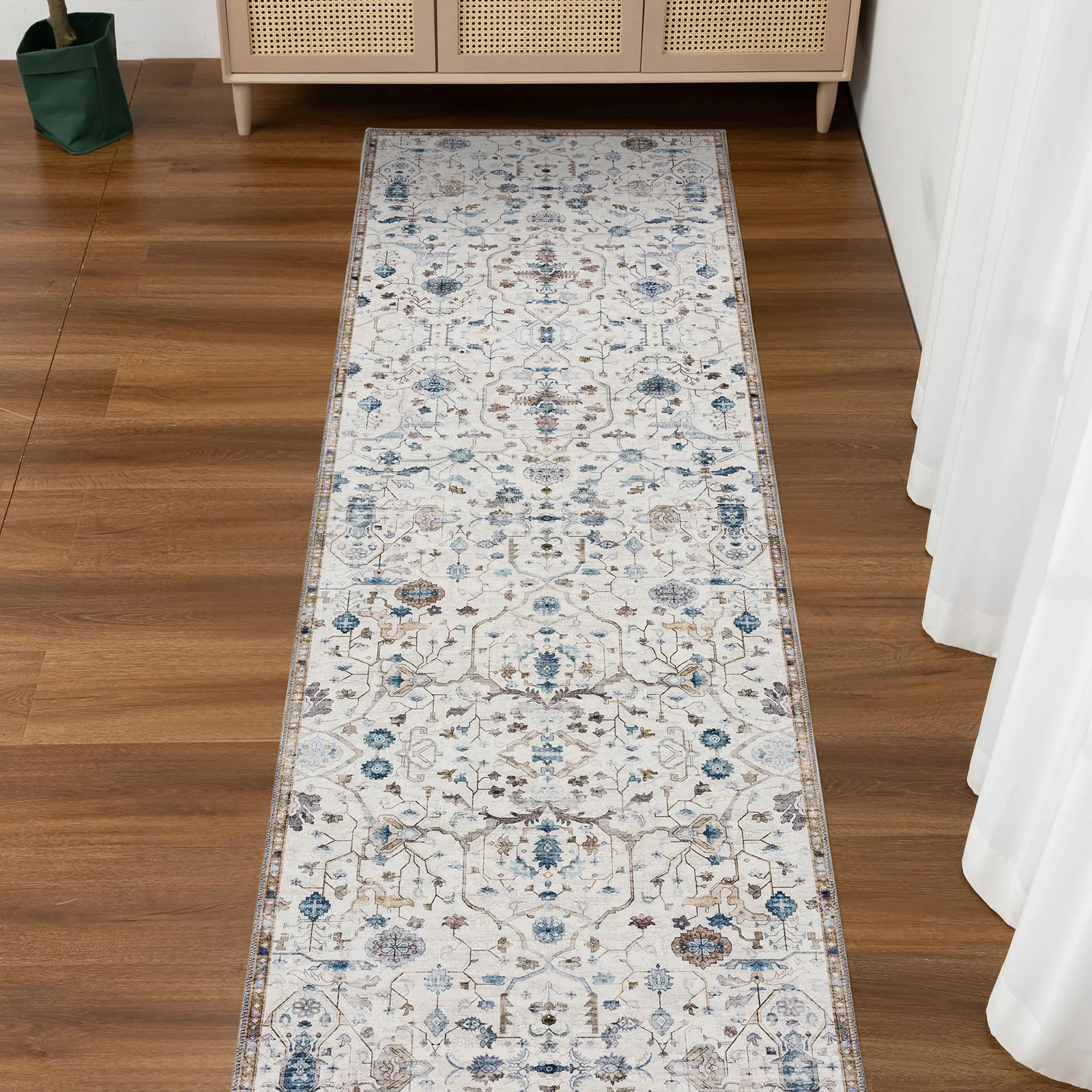 Extra Large Floor Rug Blue Ivory Allover Distressed Machine Washable Carpet Runner Rugs Washable - Image 19
