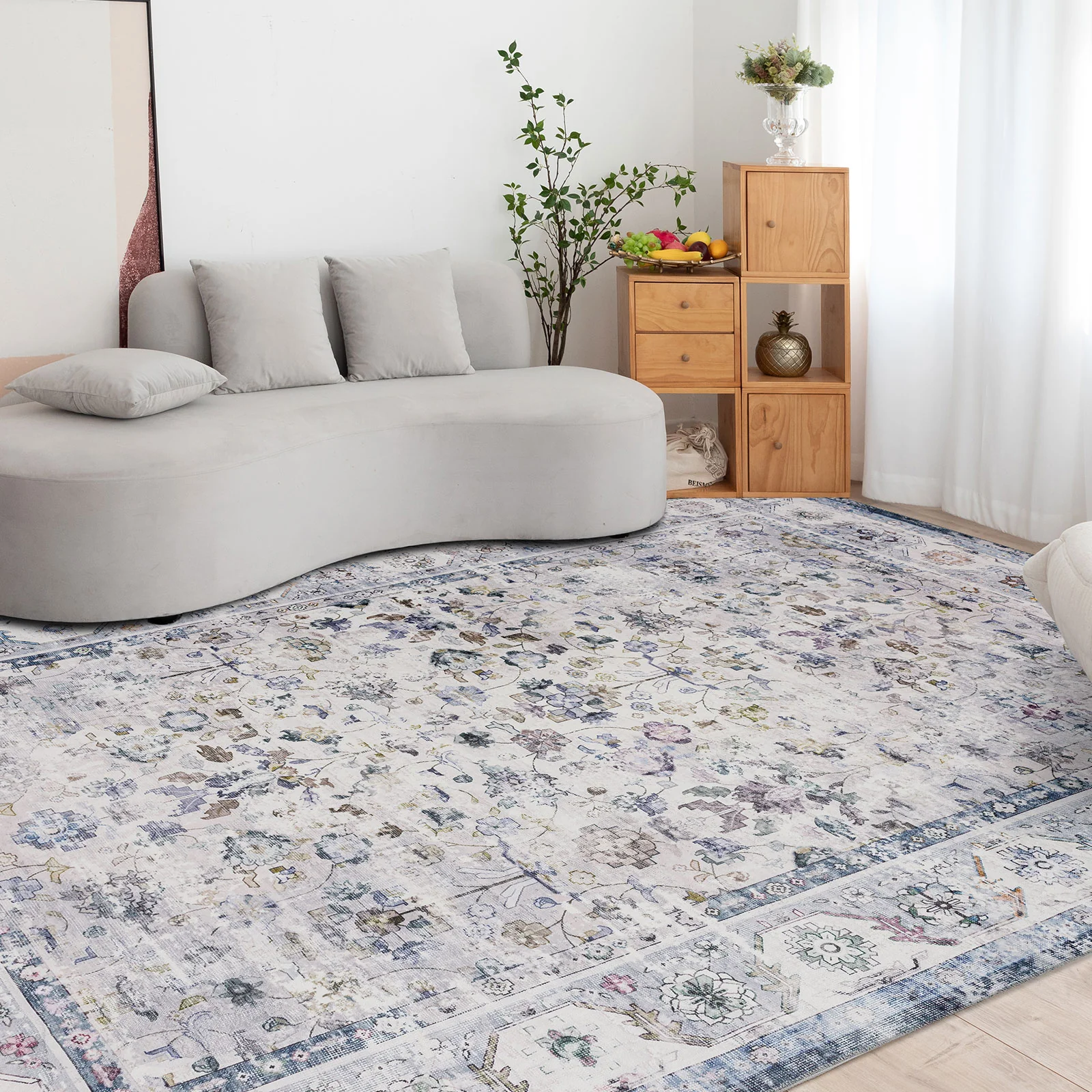 Extra Large Floor Rug Blue Ivory Allover Distressed Machine Washable Carpet Runner Rugs Washable - Image 20
