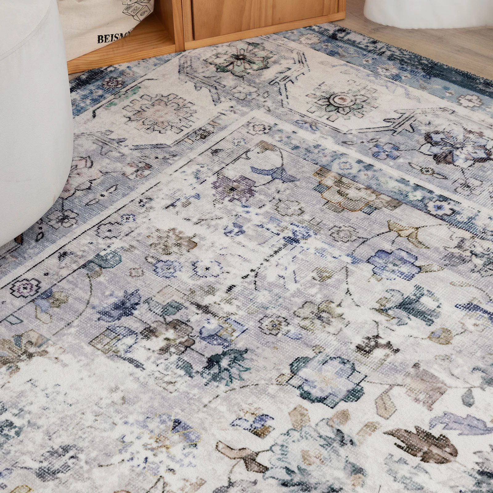 Extra Large Floor Rug Blue Ivory Allover Distressed Machine Washable Carpet Runner Rugs Washable - Image 21