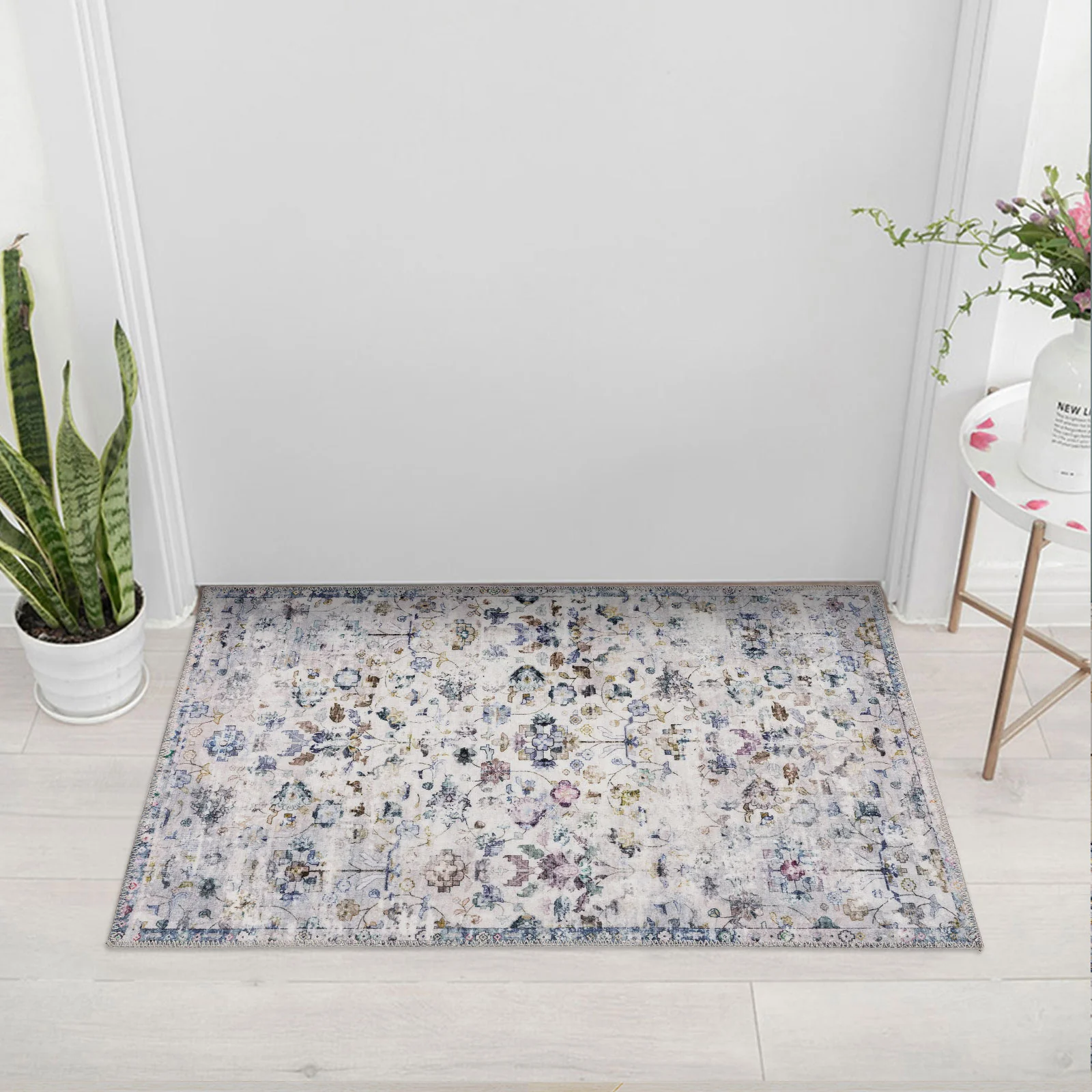Extra Large Floor Rug Blue Ivory Allover Distressed Machine Washable Carpet Runner Rugs Washable - Image 9