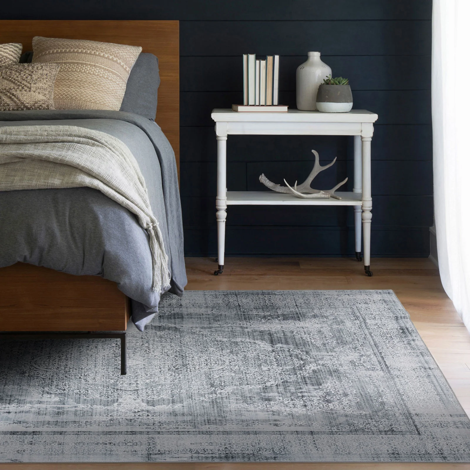 Extra Large Rug Silver Grey Slate Beautiful Paisley Medallion Carpet High Traffic Machine Washable - Image 10