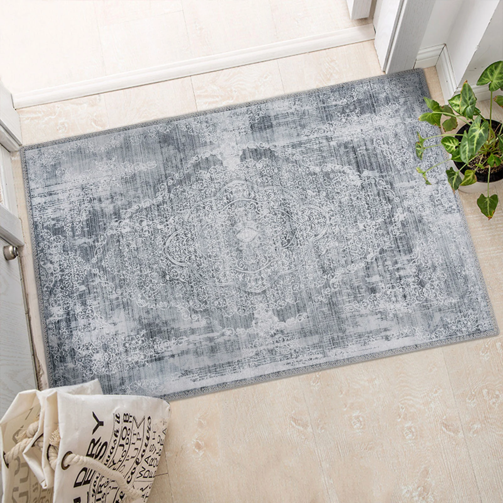Extra Large Rug Silver Grey Slate Beautiful Paisley Medallion Carpet High Traffic Machine Washable - Image 12