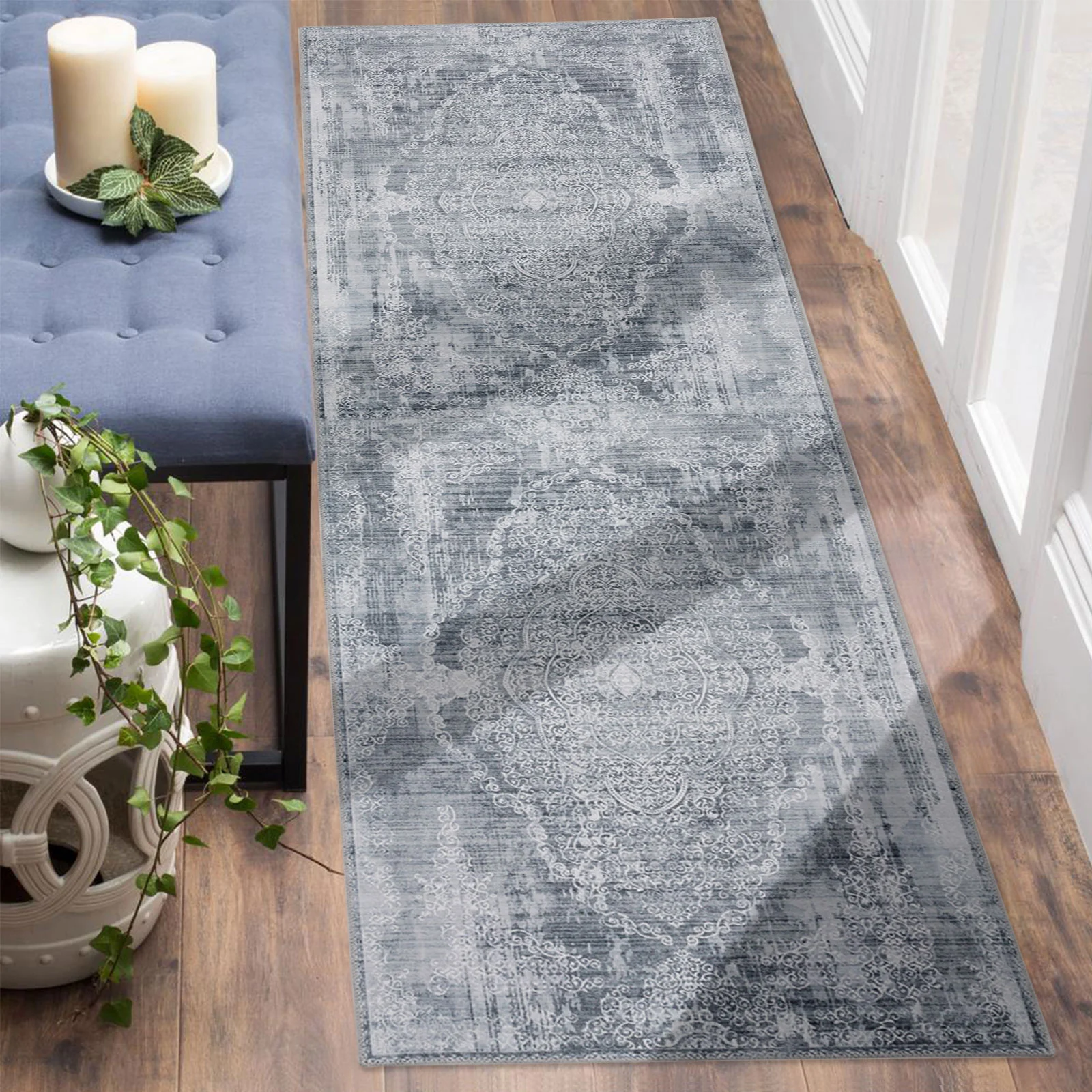Extra Large Rug Silver Grey Slate Beautiful Paisley Medallion Carpet High Traffic Machine Washable - Image 14