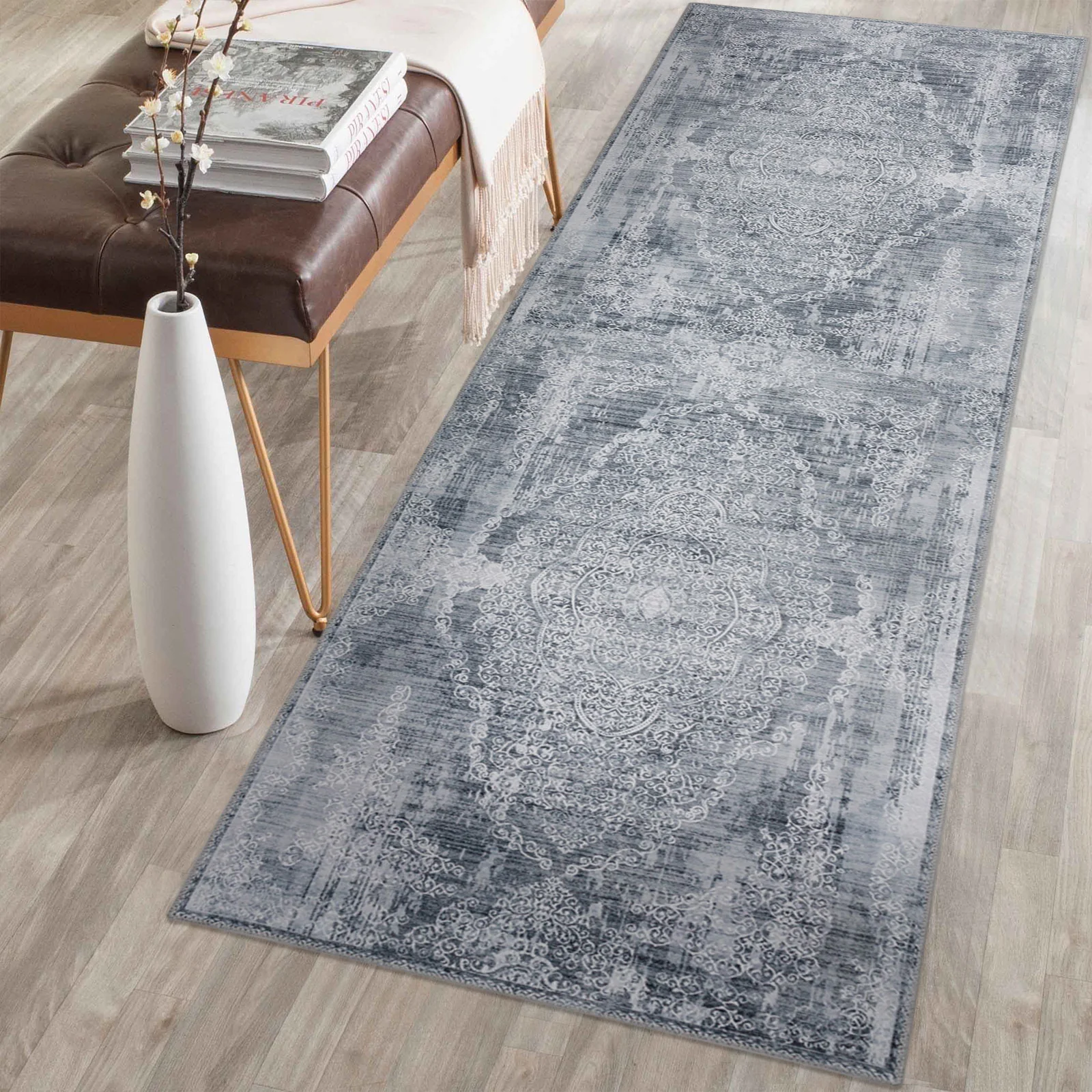 Extra Large Rug Silver Grey Slate Beautiful Paisley Medallion Carpet High Traffic Machine Washable - Image 15