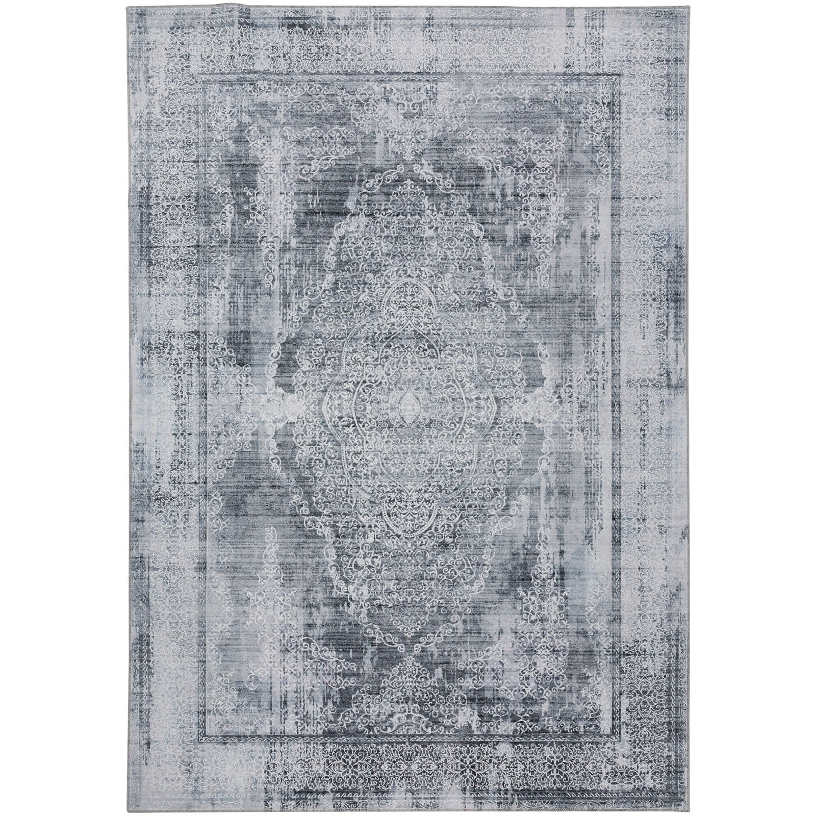 Extra Large Rug Silver Grey Slate Beautiful Paisley Medallion Carpet High Traffic Machine Washable - Image 17