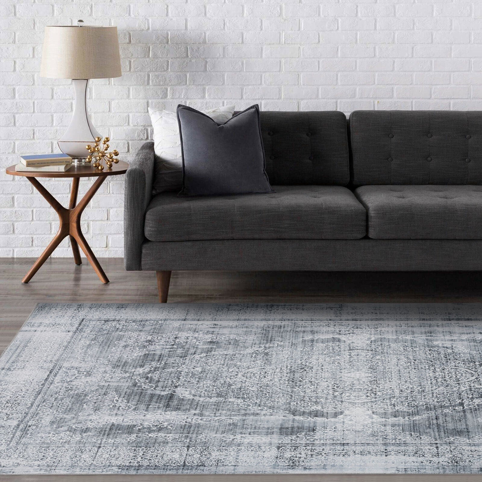 Extra Large Rug Silver Grey Slate Beautiful Paisley Medallion Carpet High Traffic Machine Washable - Image 4