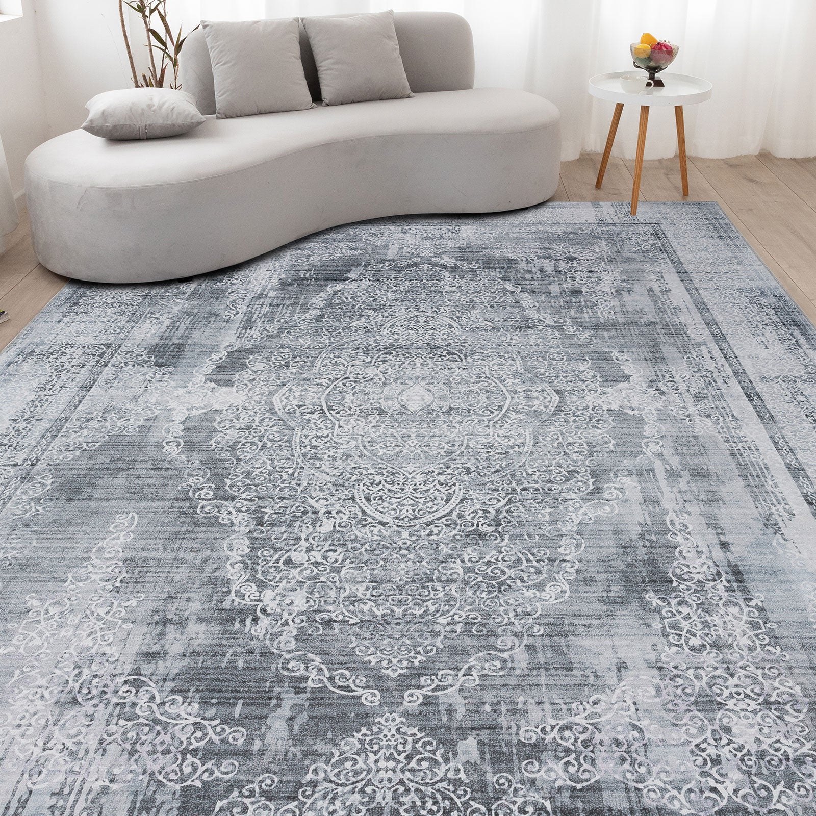 Extra Large Rug Silver Grey Slate Beautiful Paisley Medallion Carpet High Traffic Machine Washable - Image 9