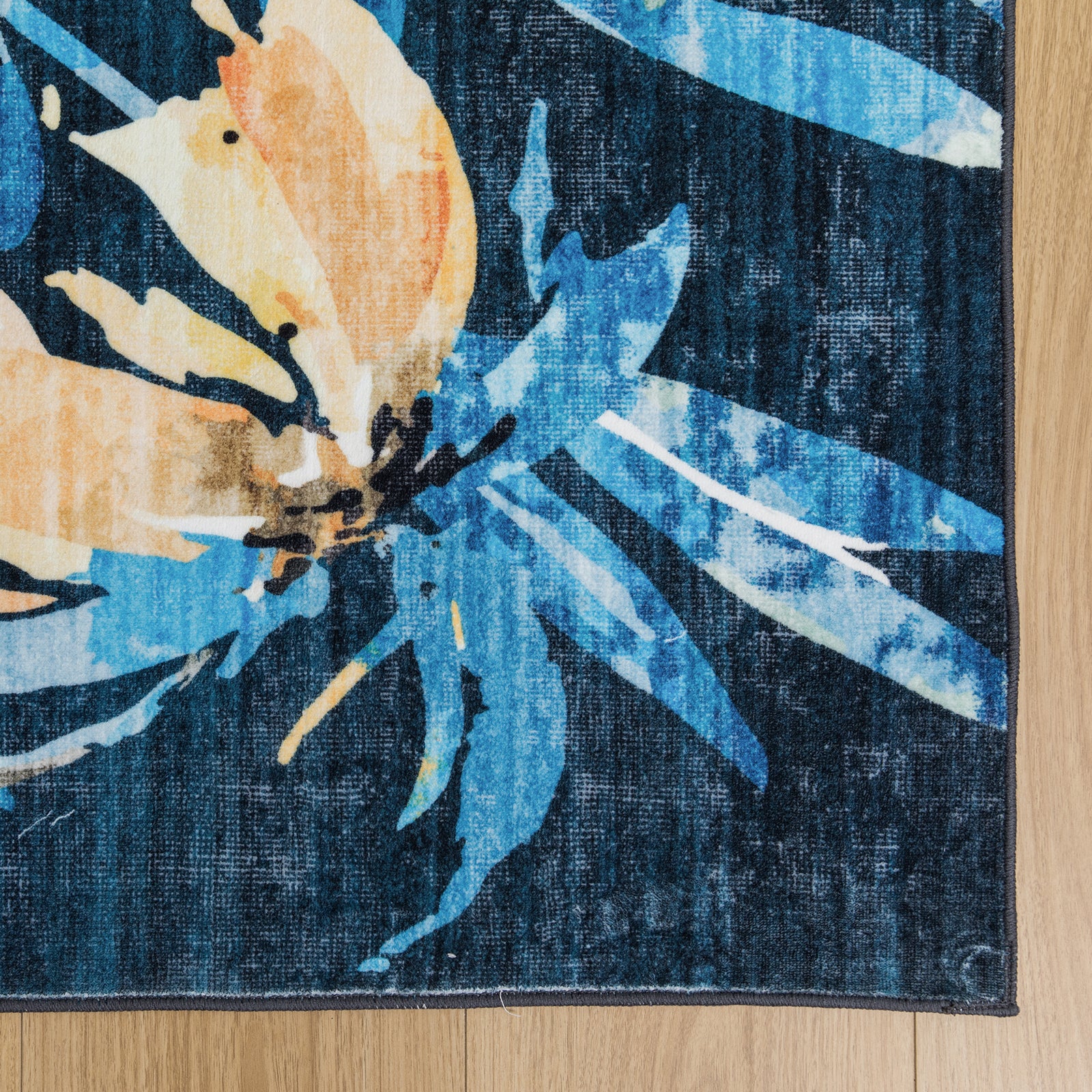 Dark Blue Hallway Runner Non Slip Modern Floor Rugs Floral Washable Mat 80x300cm - Image 5