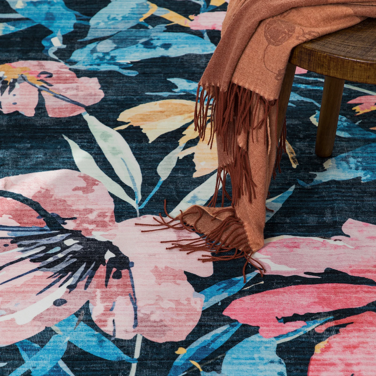 Dark Blue Hallway Runner Non Slip Modern Floor Rugs Floral Washable Mat 80x300cm - Image 6