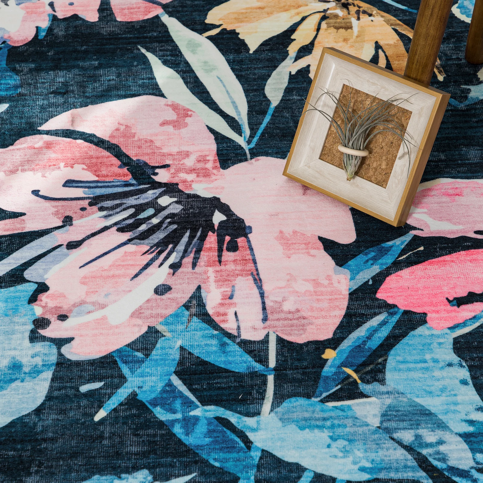 Dark Blue Hallway Runner Non Slip Modern Floor Rugs Floral Washable Mat 80x300cm - Image 7