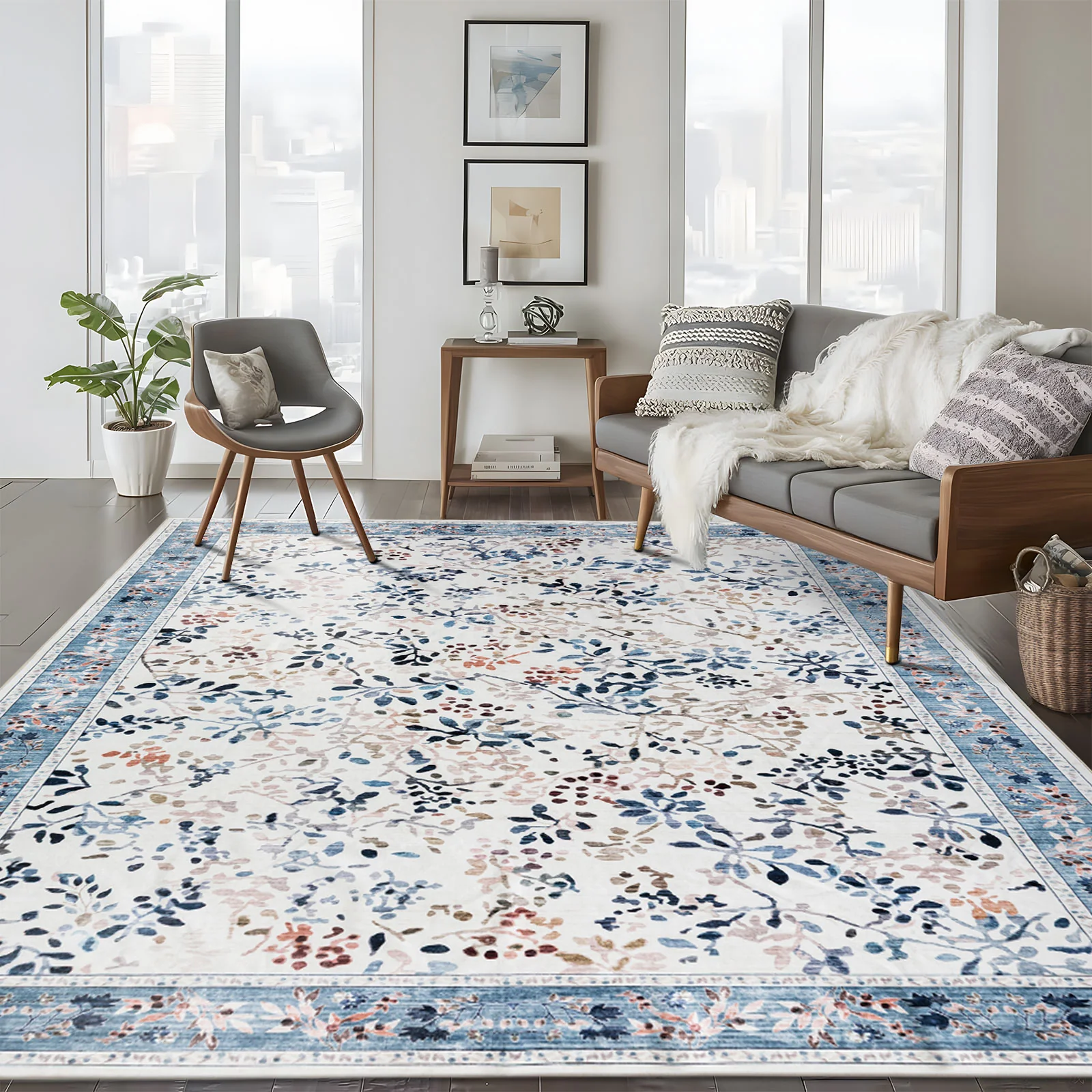 Last 6 pcs  Extra Large Rug Blue Ivory Soft Stunning Hamptons Style Carpet Machine Washable Mat - Image 3