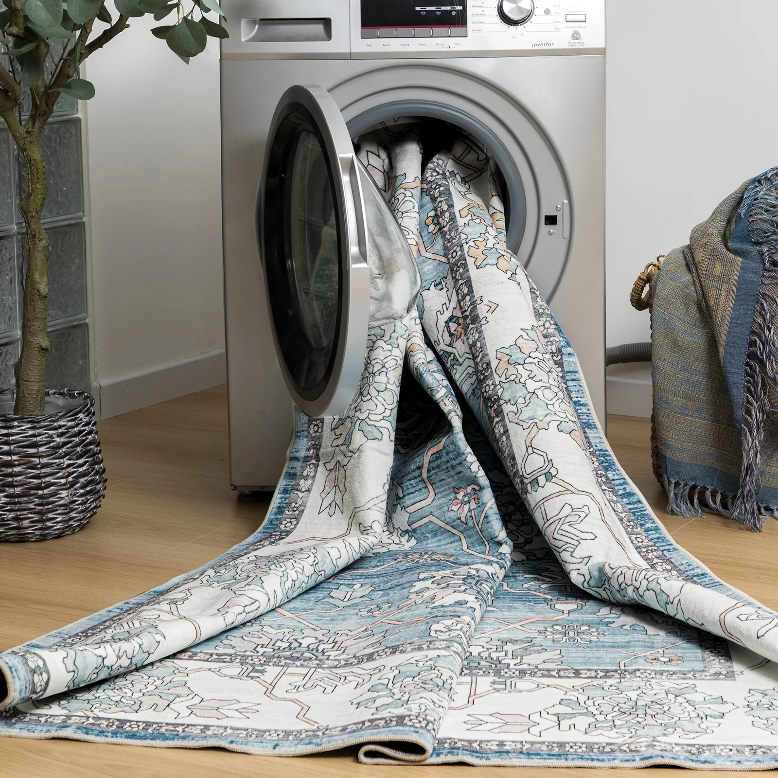 Extra Large Rug Light Blue Peony Distressed Classic Lounges Carpet Runner Machine Washable - Image 11