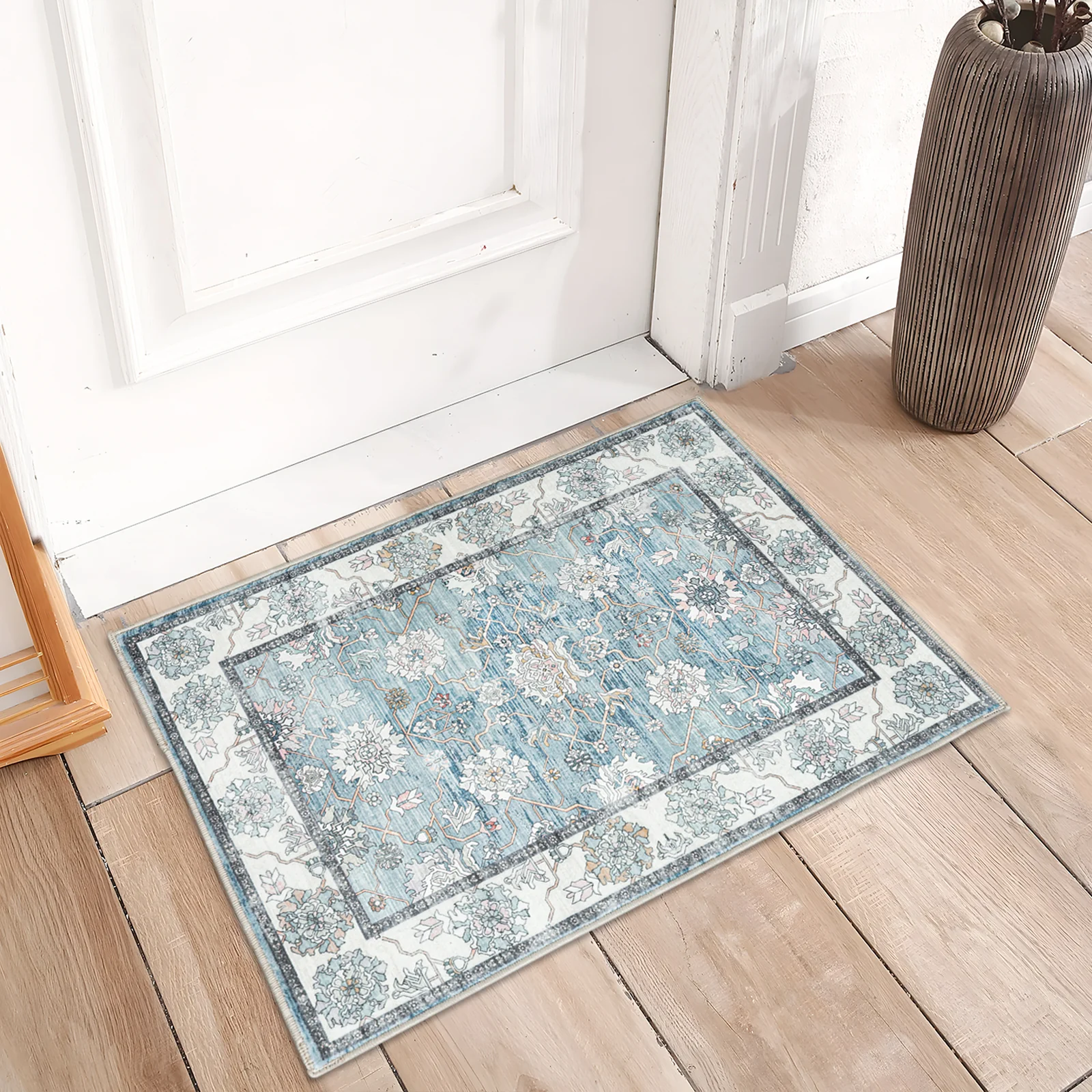 Extra Large Rug Light Blue Peony Distressed Classic Lounges Carpet Runner Machine Washable - Image 13