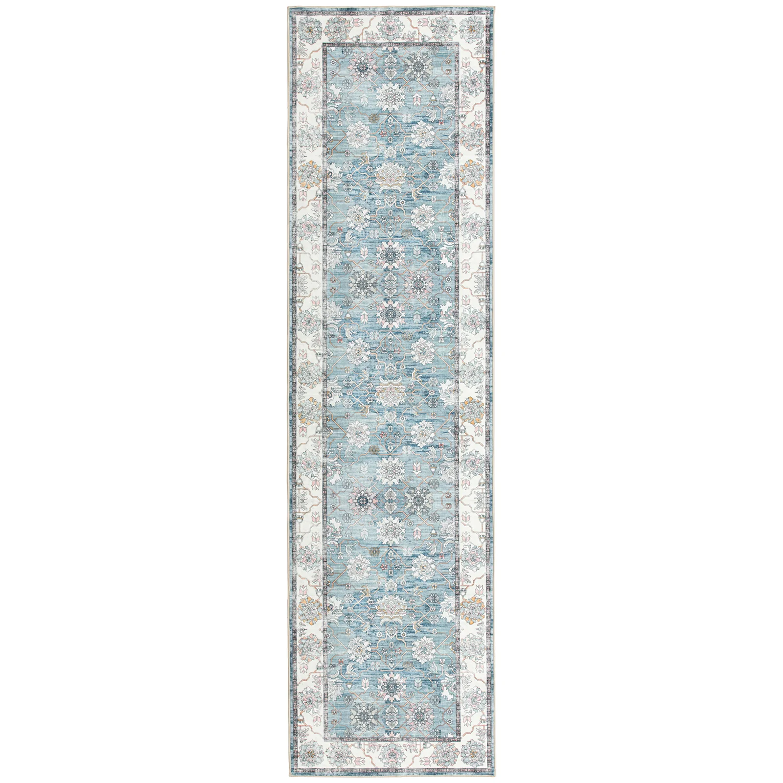 Extra Large Rug Light Blue Peony Distressed Classic Lounges Carpet Runner Machine Washable - Image 17