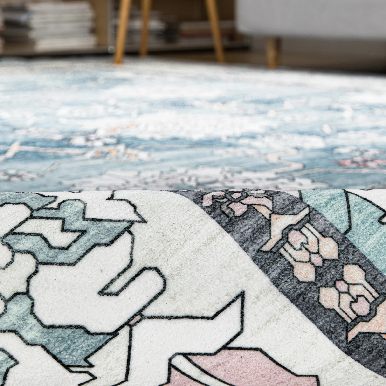 Extra Large Rug Light Blue Peony Distressed Classic Lounges Carpet Runner Machine Washable - Image 18