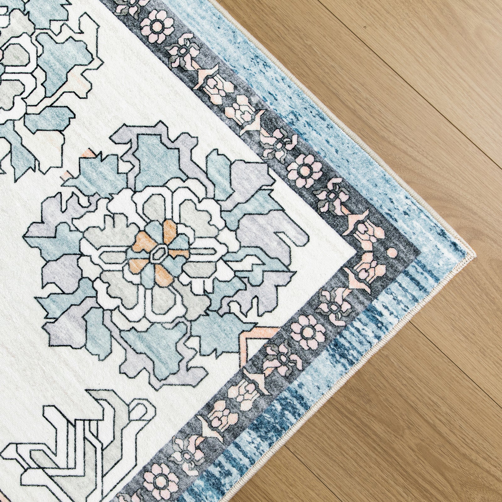 Extra Large Rug Light Blue Peony Distressed Classic Lounges Carpet Runner Machine Washable - Image 20